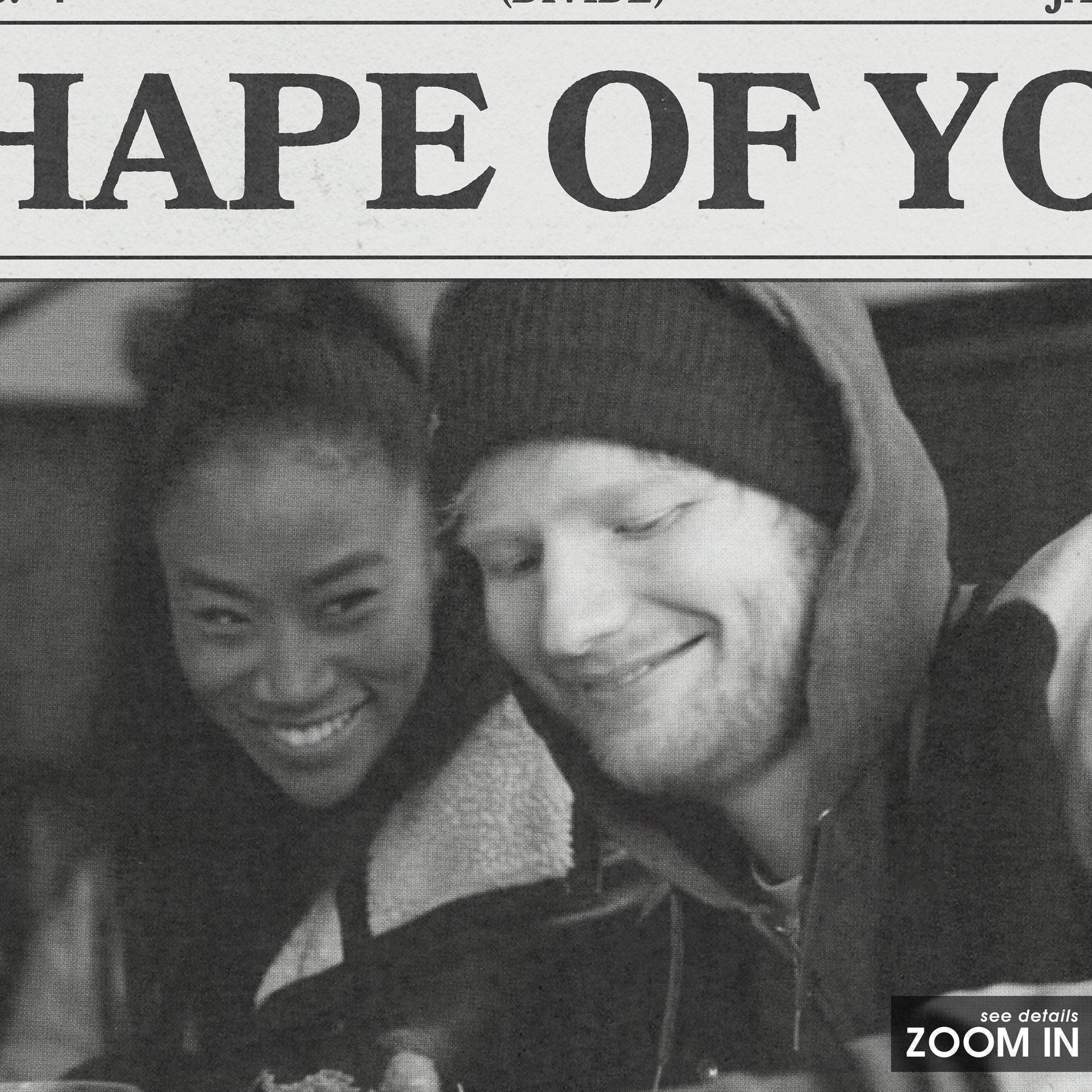 Ed Sheeran Retro Newspaper Print, Shape of You Poster