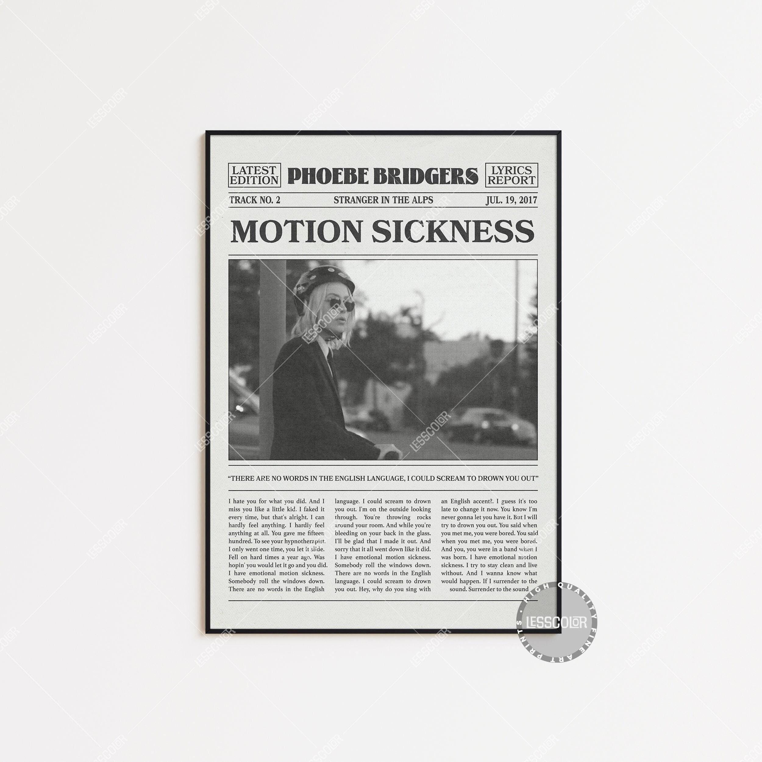 Phoebe Bridgers Retro Newspaper Print, Motion Sickness Poster