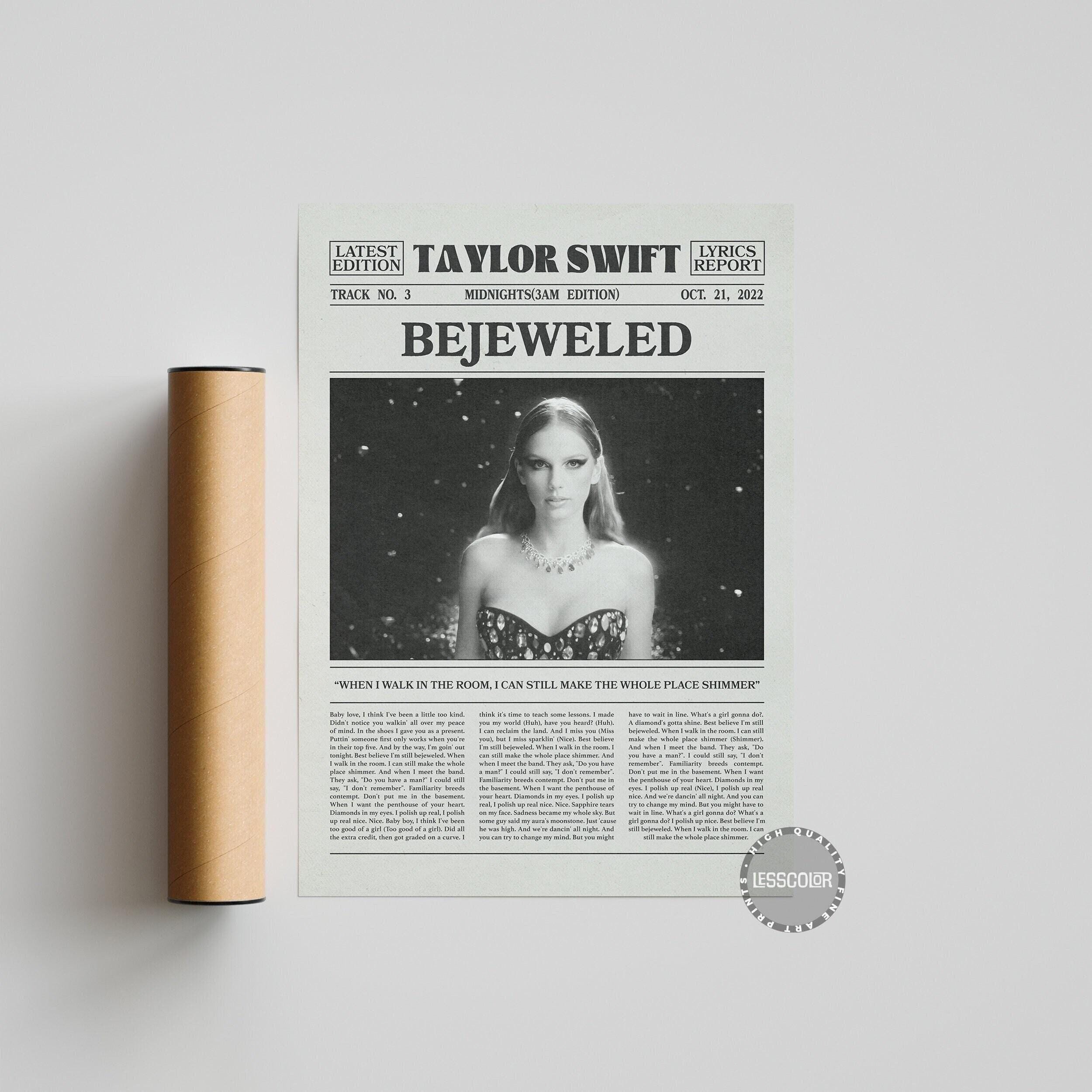 Taylor Swift Retro Newspaper Print, Bejeweled Poster