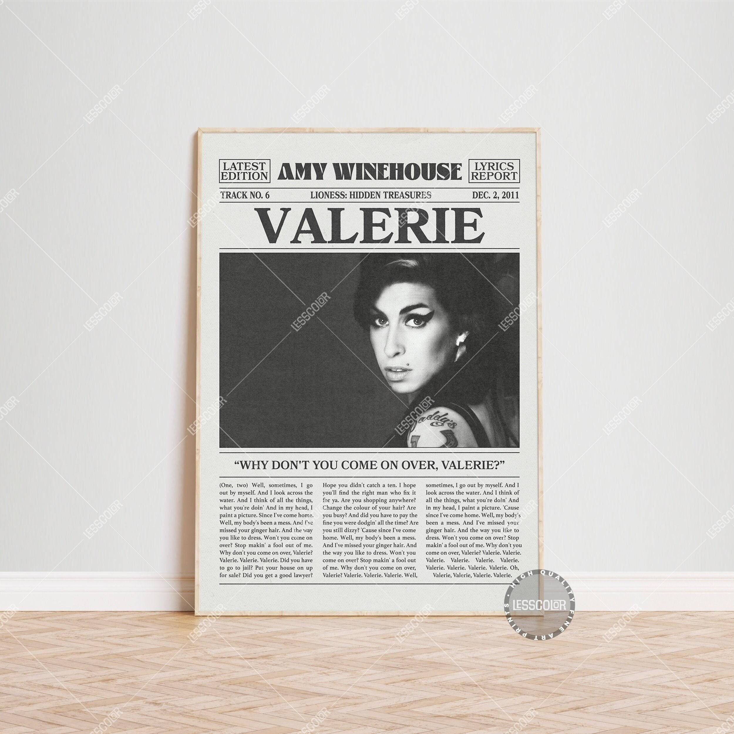 Amy Winehouse Retro Newspaper Print, Valerie Poster