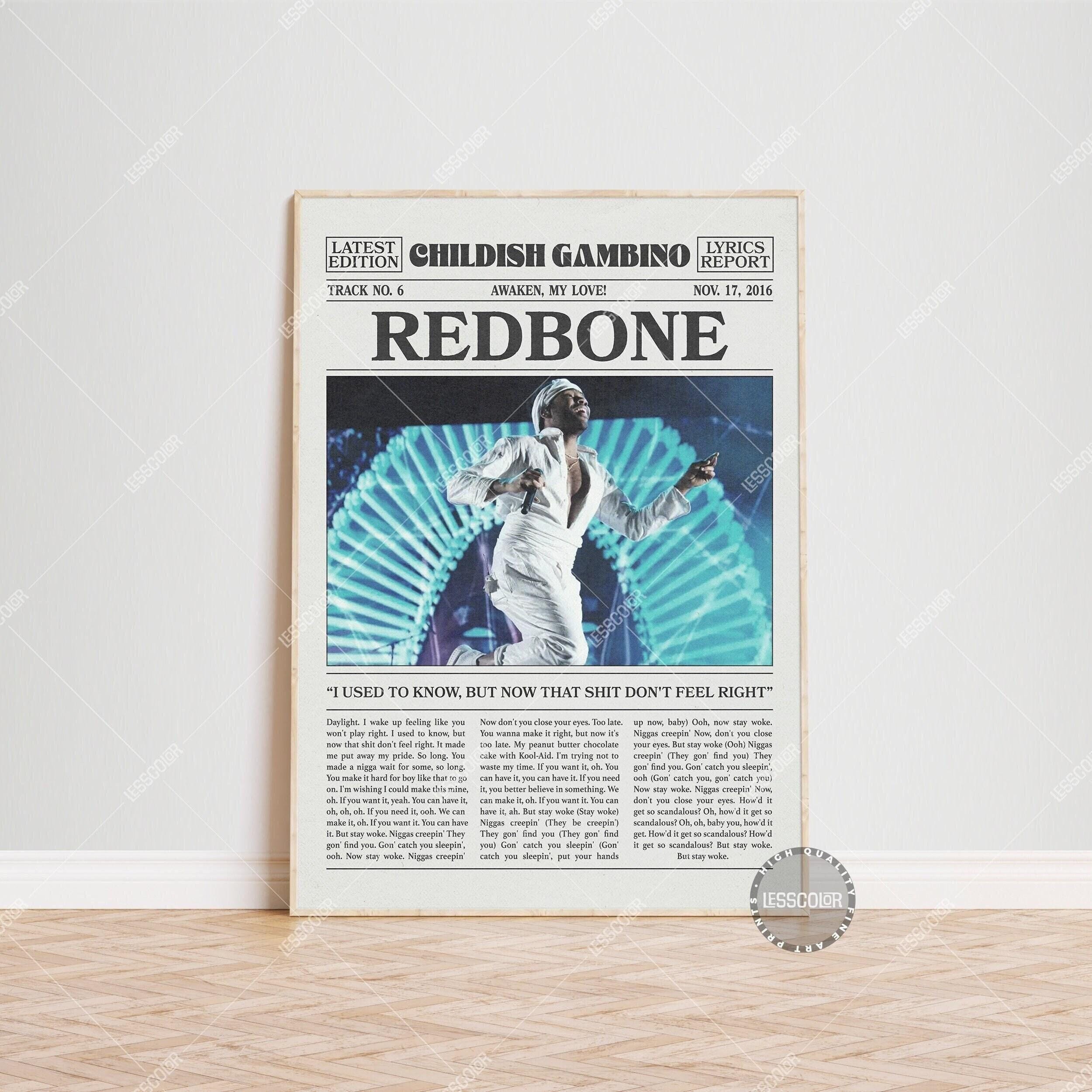 Childish Gambino Retro Newspaper Print, Redbone Poster