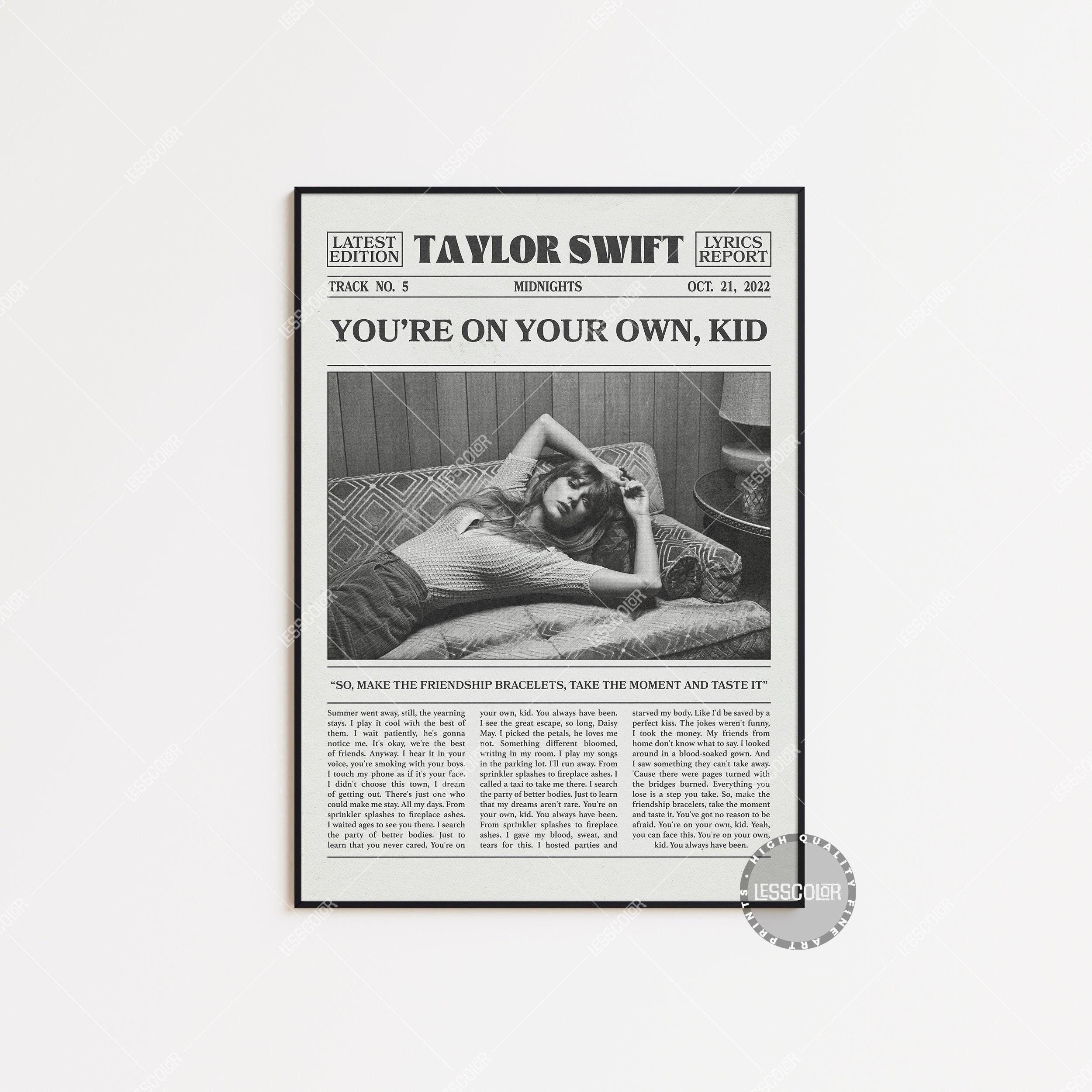 Taylor Swift Retro Newspaper Print, You're on your own kid Poster
