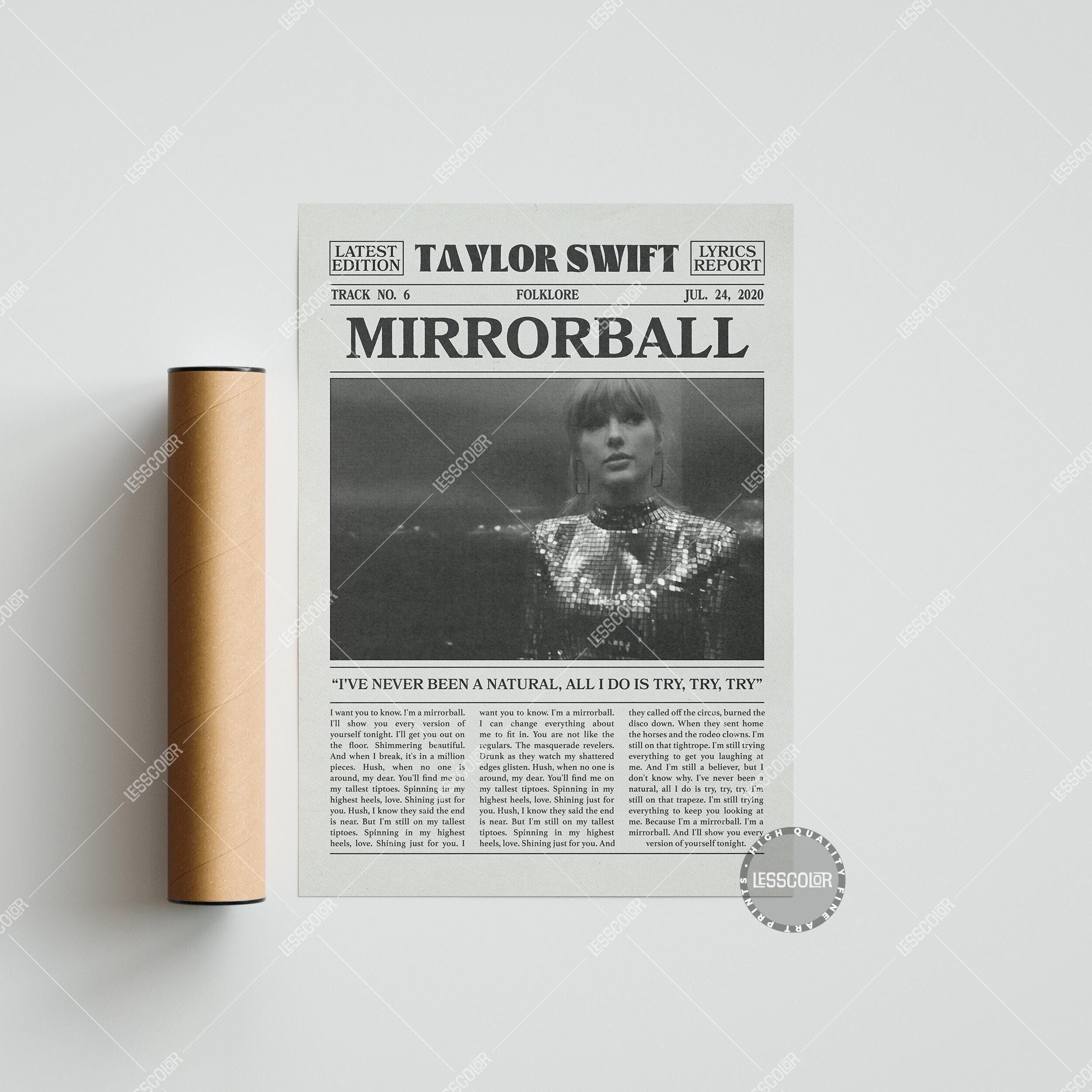 Taylor Swift Retro Newspaper Print, Mirrorball Poster