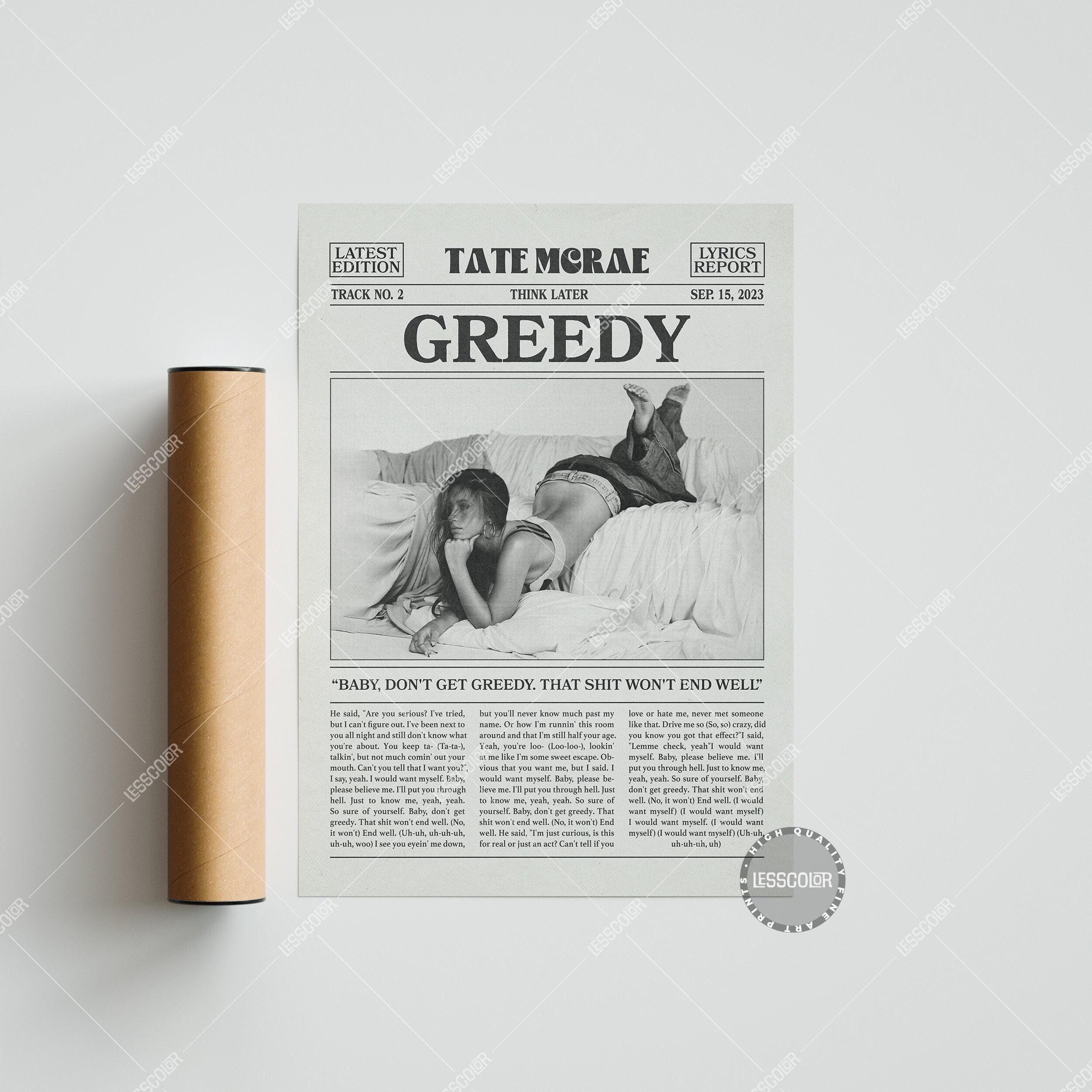 Tate McRae Retro Newspaper Print, Greedy Poster