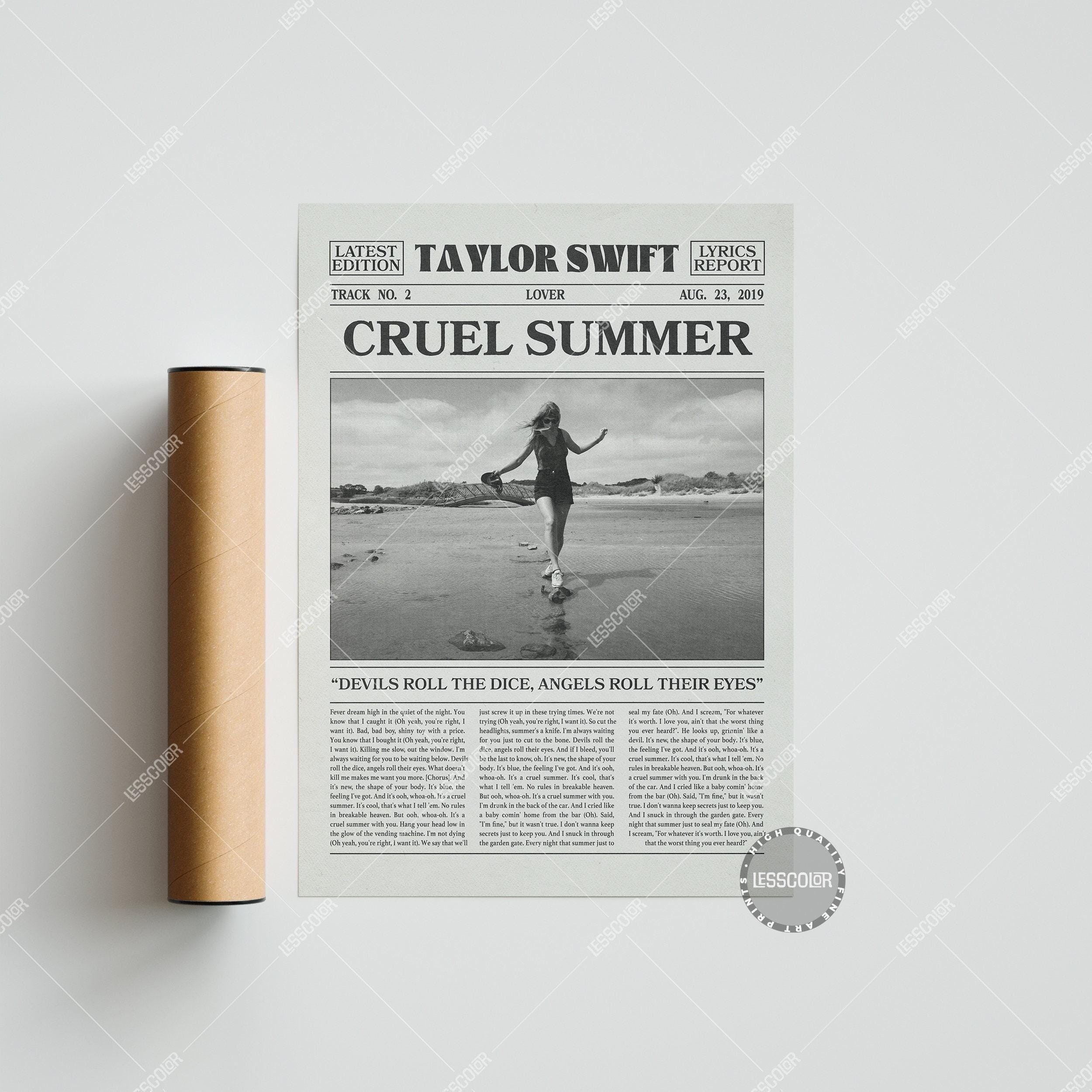 Taylor Swift Retro Newspaper Print, Cruel Summer Poster