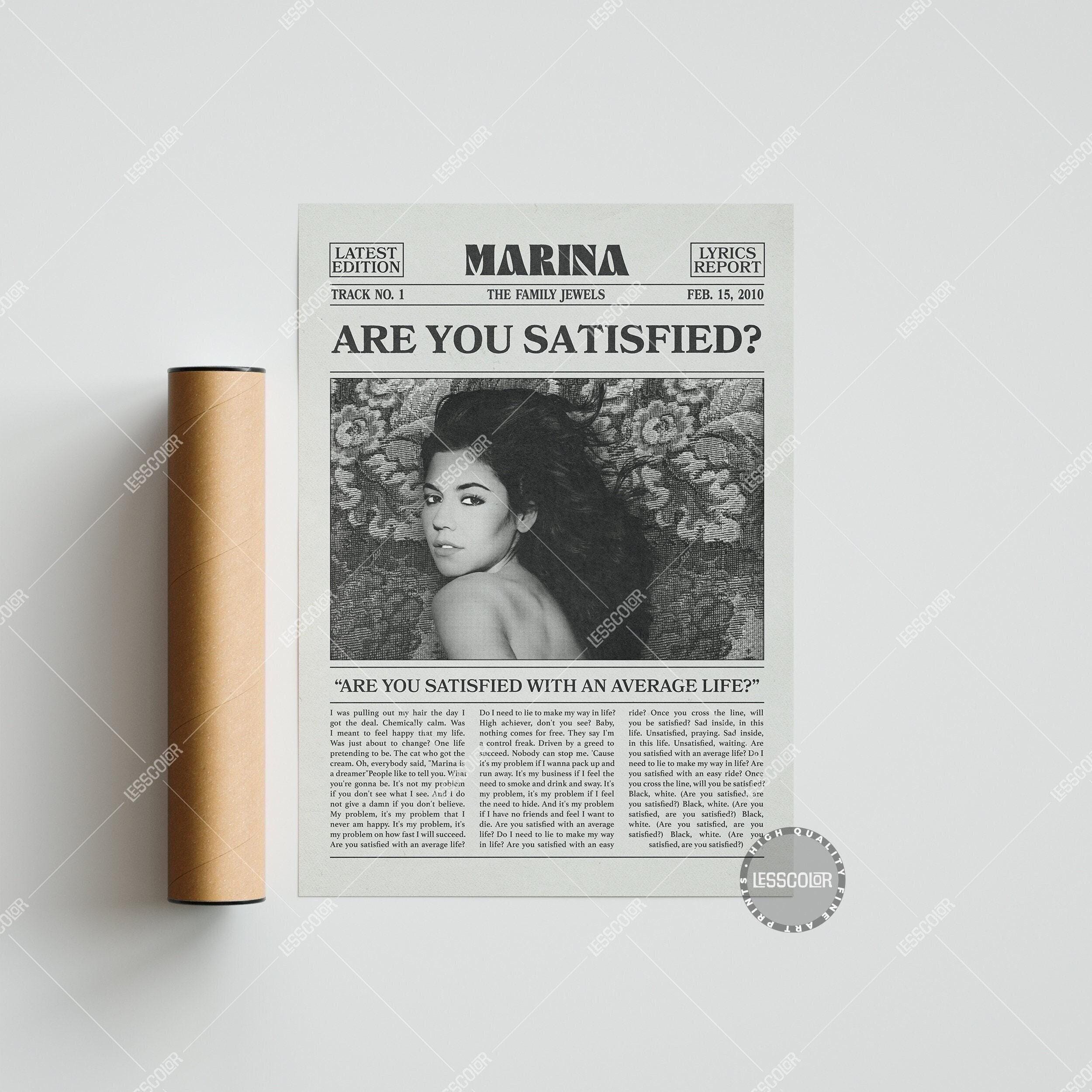 Marina Retro Newspaper Print, Are You Satisfied? Poster