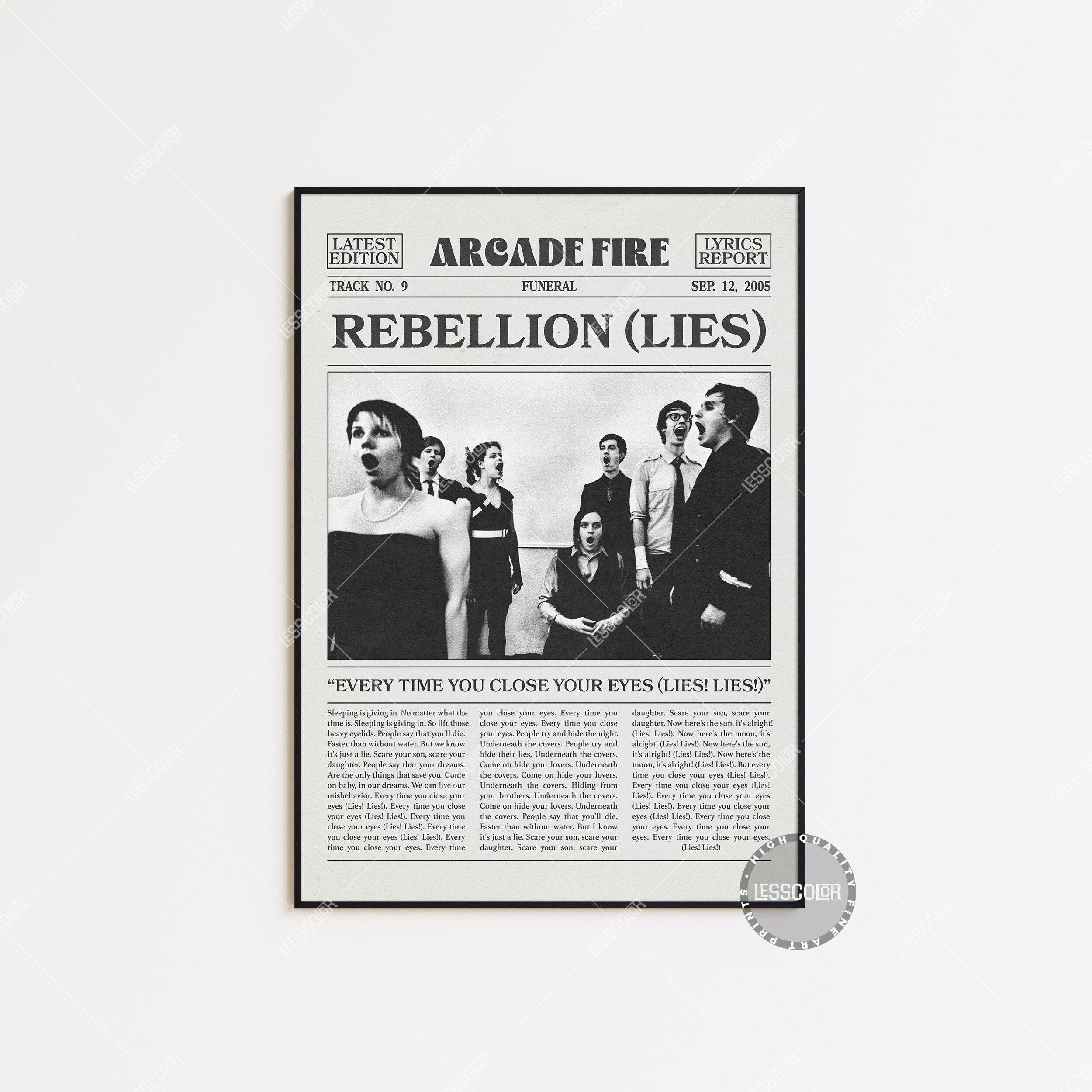 Arcade Fire Retro Newspaper Print, Rebellion (Lies) Poster