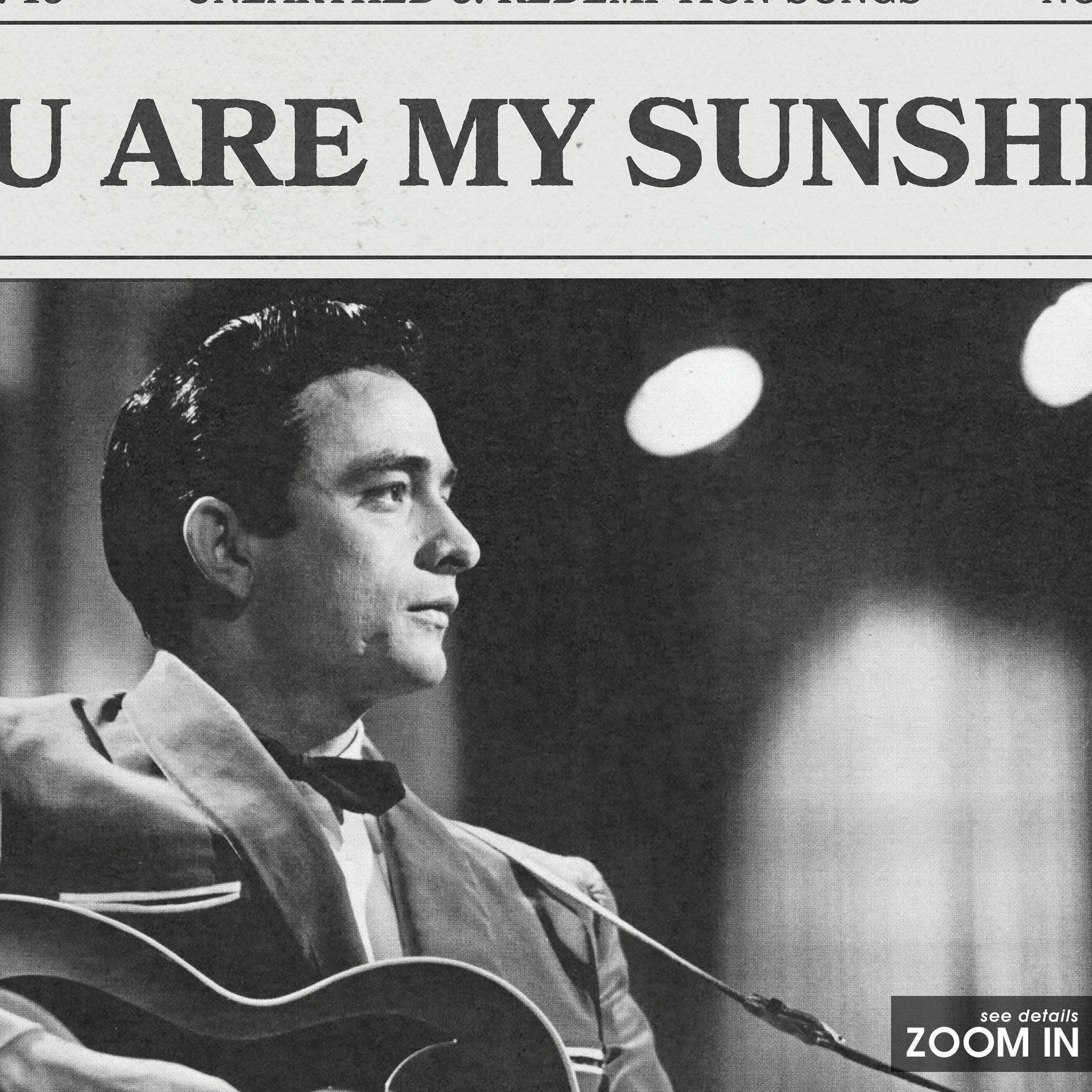 Johnny Cash Retro Newspaper Print, You Are My Sunshine Poster