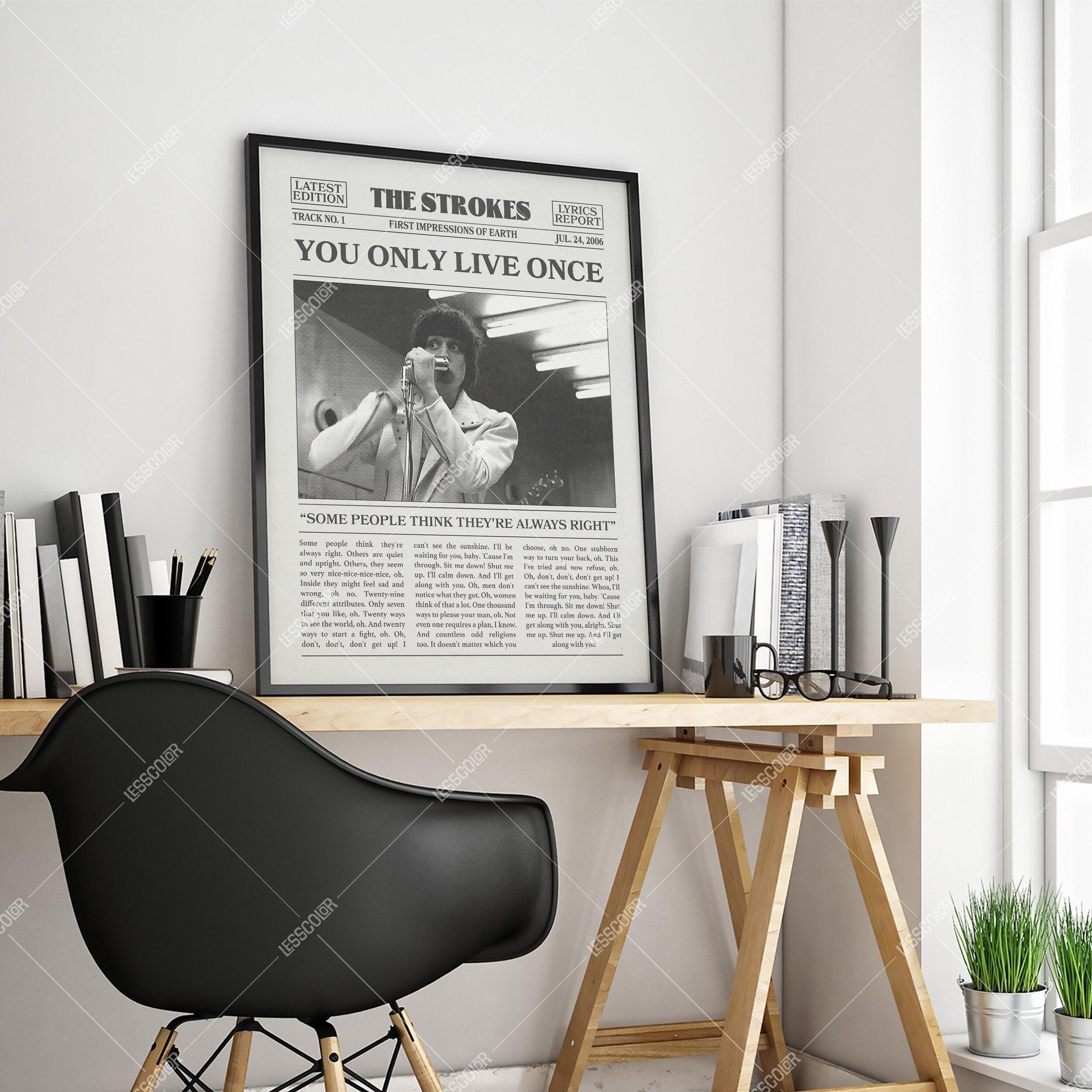 The Strokes Retro Newspaper Print, You Only Live Once Poster