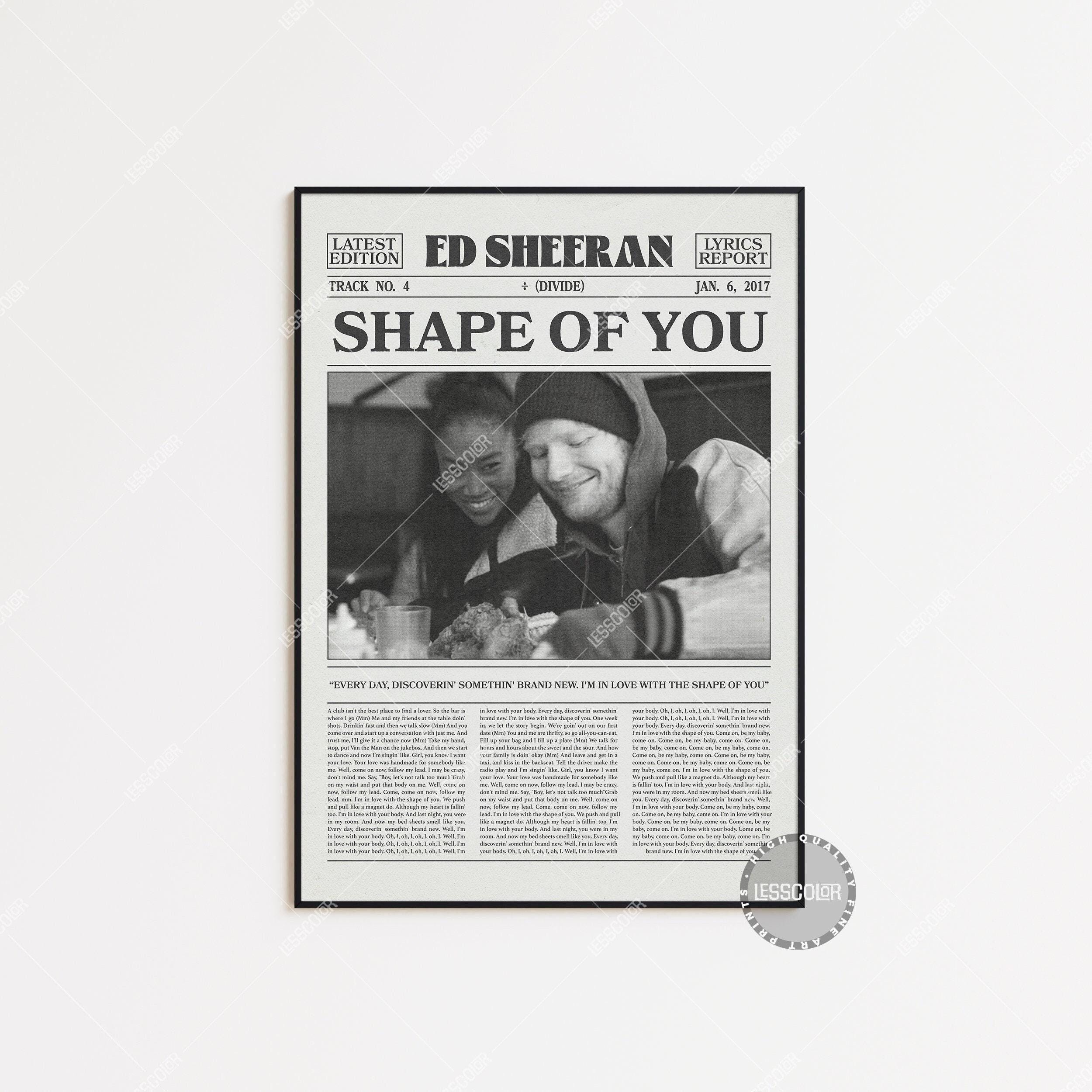 Ed Sheeran Retro Newspaper Print, Shape of You Poster