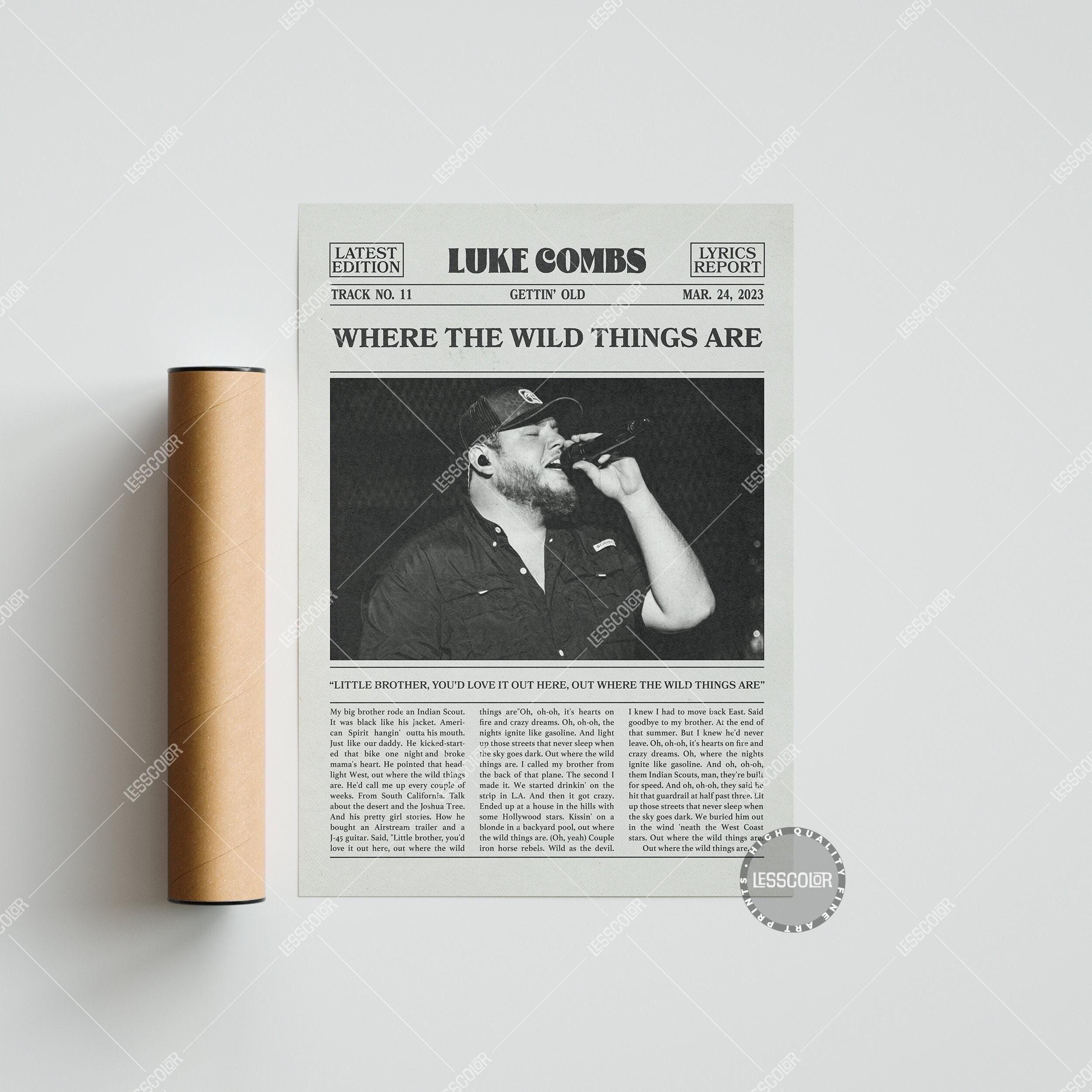 Luke Combs Retro Newspaper Print, Where the Wild Things Are Poster