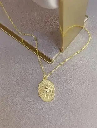 Güneş Figürlü Plaka Kolye 925 Ayar Gümüş