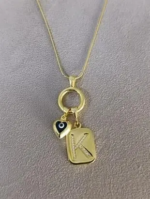 Kişiye Özel Taşlı Plaka Harfli Charm Kolye 925 Ayar Gümüş