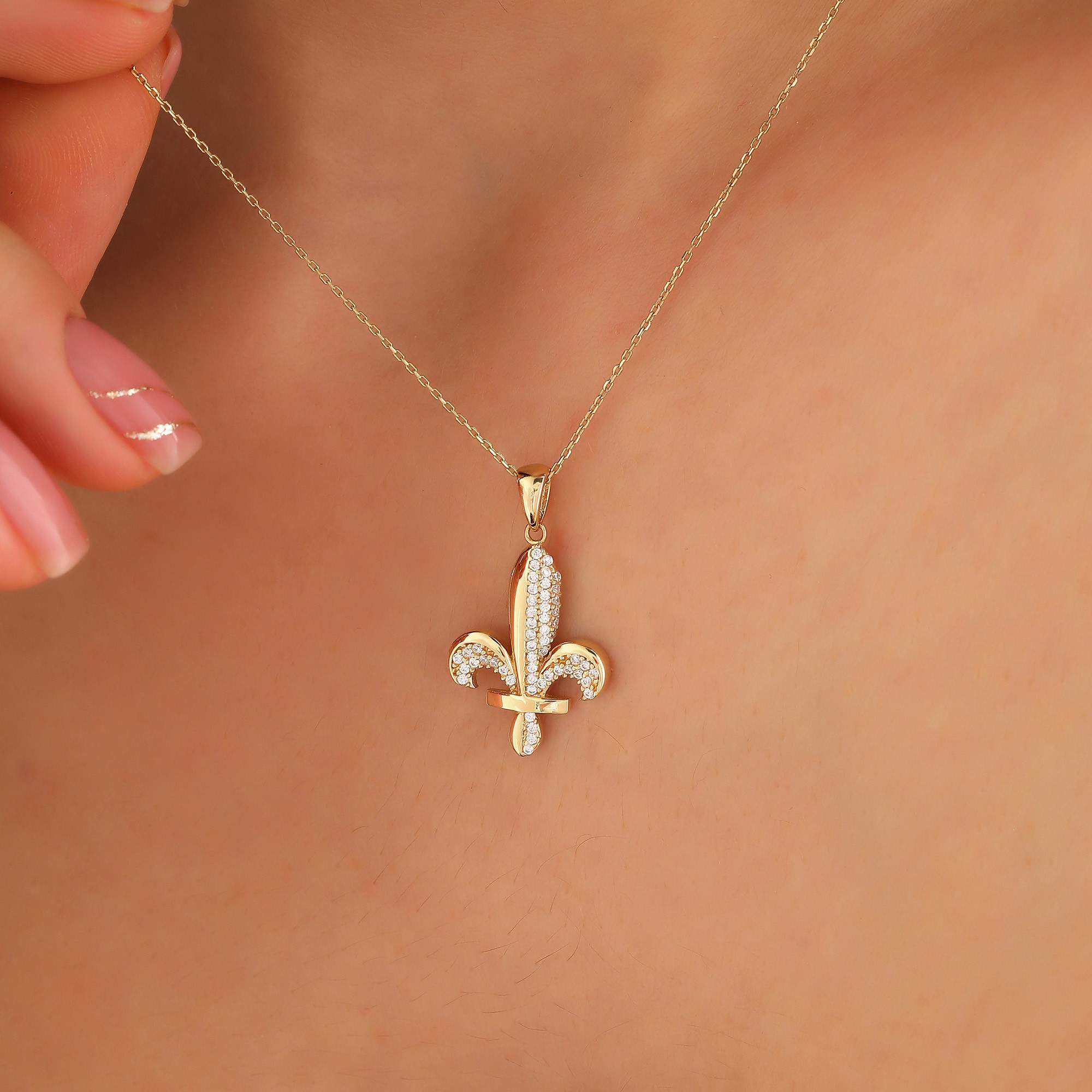 Zambak Kolye Ucu 14ayar Altın Fleur De Lis Pendant, 1,85gr SKYL02