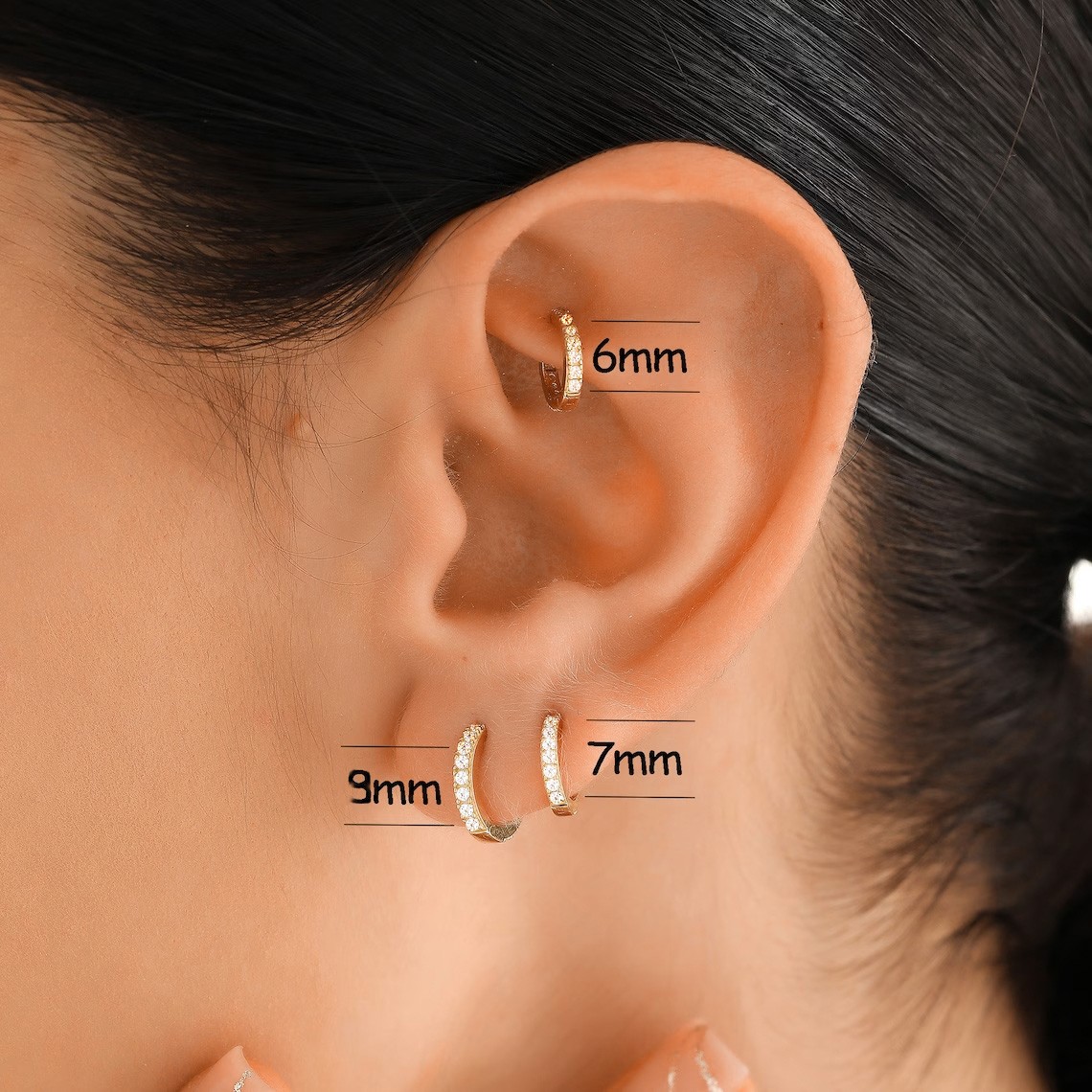 14 Ayar Taşlı Halka Küpe Tragus Piercing Kıkırdak Küpe