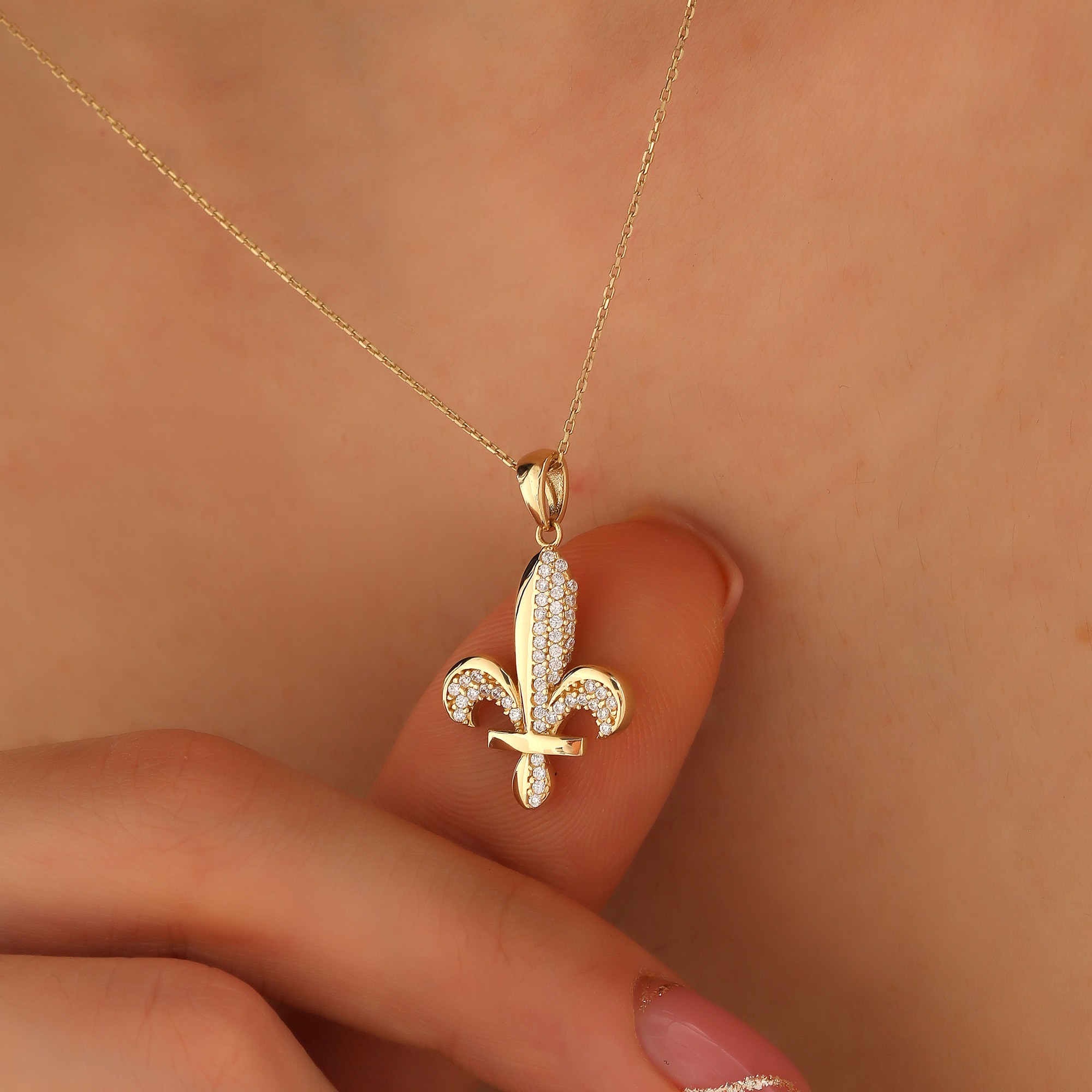 Zambak Kolye Ucu 14ayar Altın Fleur De Lis Pendant, 1,85gr SKYL02