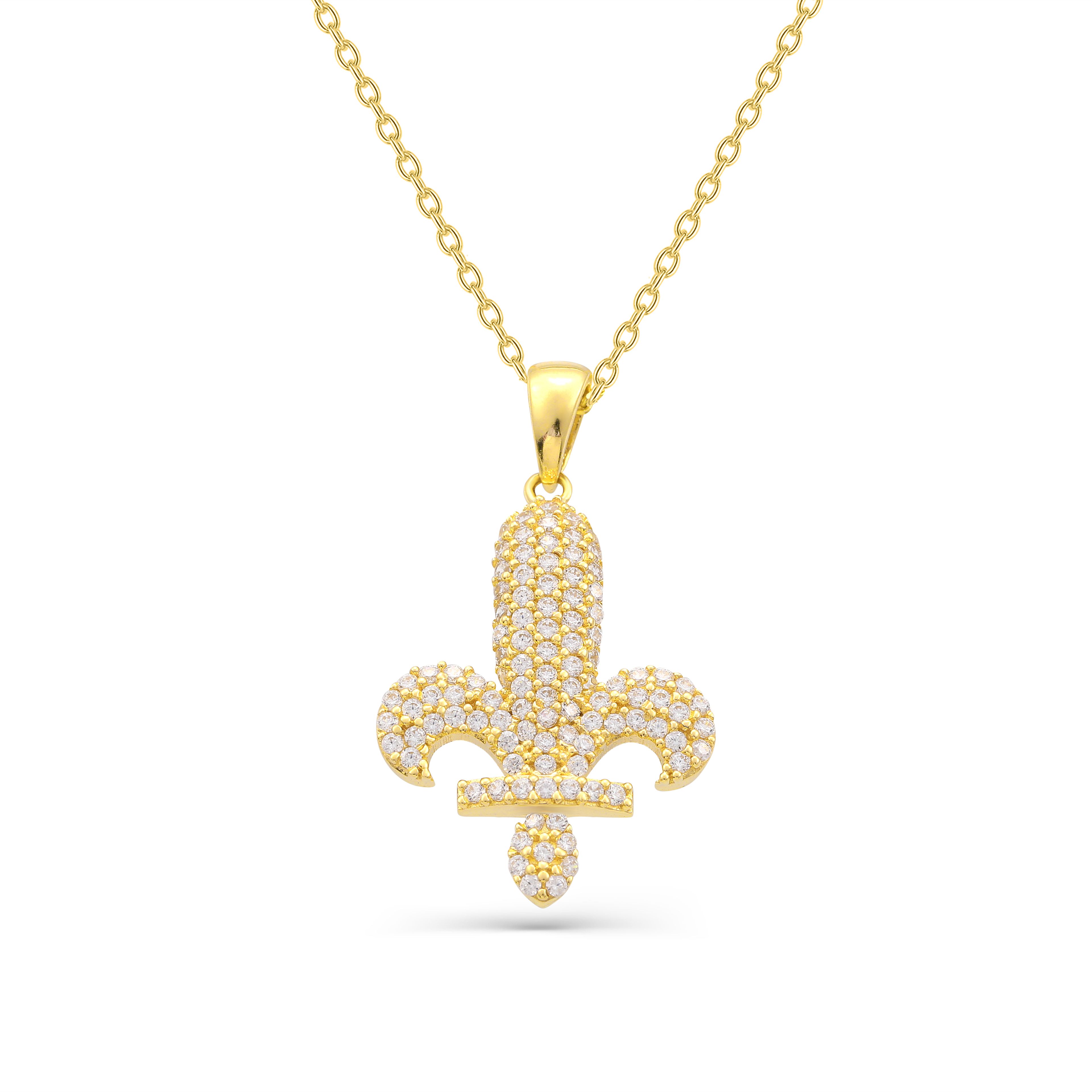 Pave Zambak Taşlı Kolye Ucu 14ayar Altın Fleur De Lis Pendant, 1,85gr SKYL03