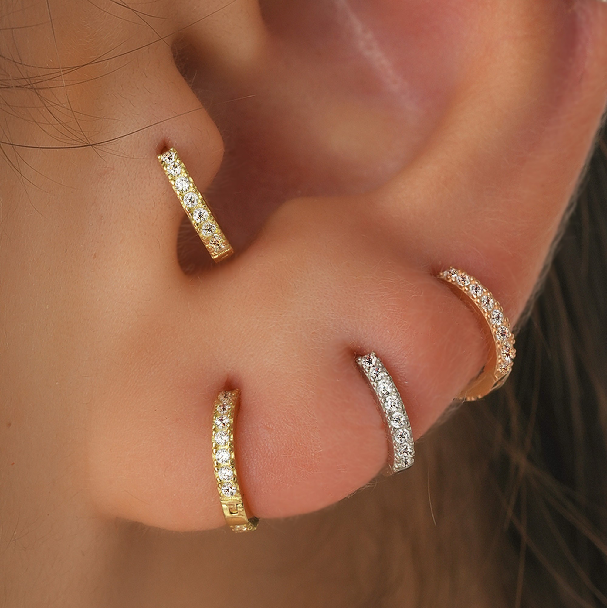 14 Ayar Taşlı Halka Küpe Tragus Piercing Kıkırdak Küpe