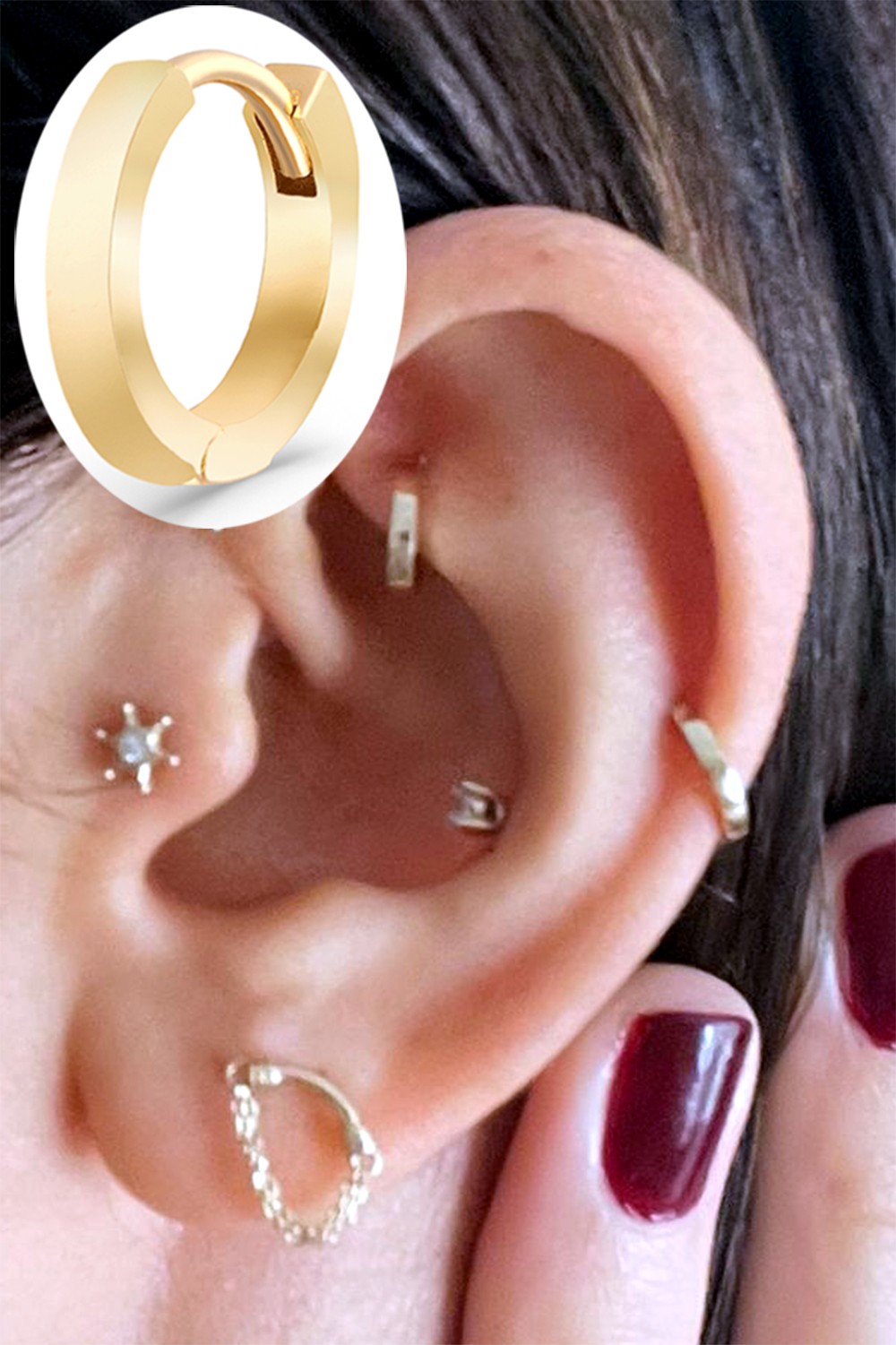 14 Ayar Altın Kıkırdak Küpe Tragus Piercing Hoop Huggie