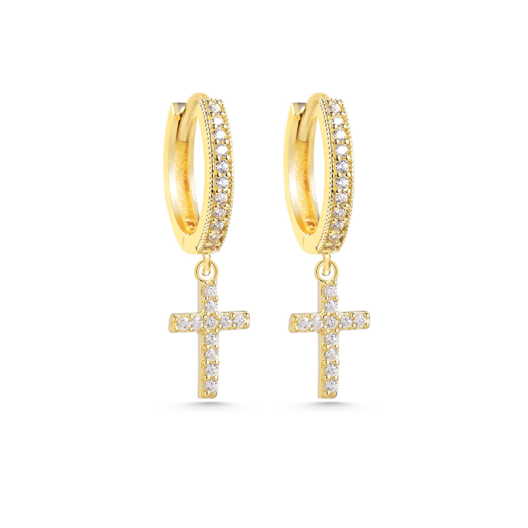 Sallantılı Haç Küpe, Halka Haç Küpe 14Ayar Halka küpe, Cross Huggie Earring,