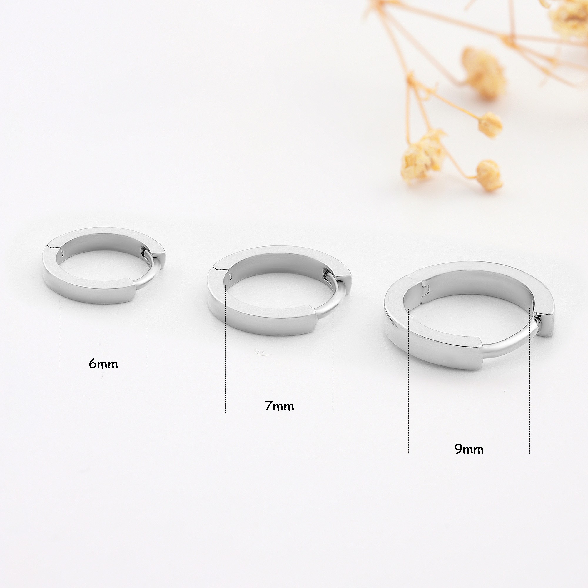 14Ayar Beyaz Altın Halka Küpe Huggie Piercing Küpe 14K Hoop