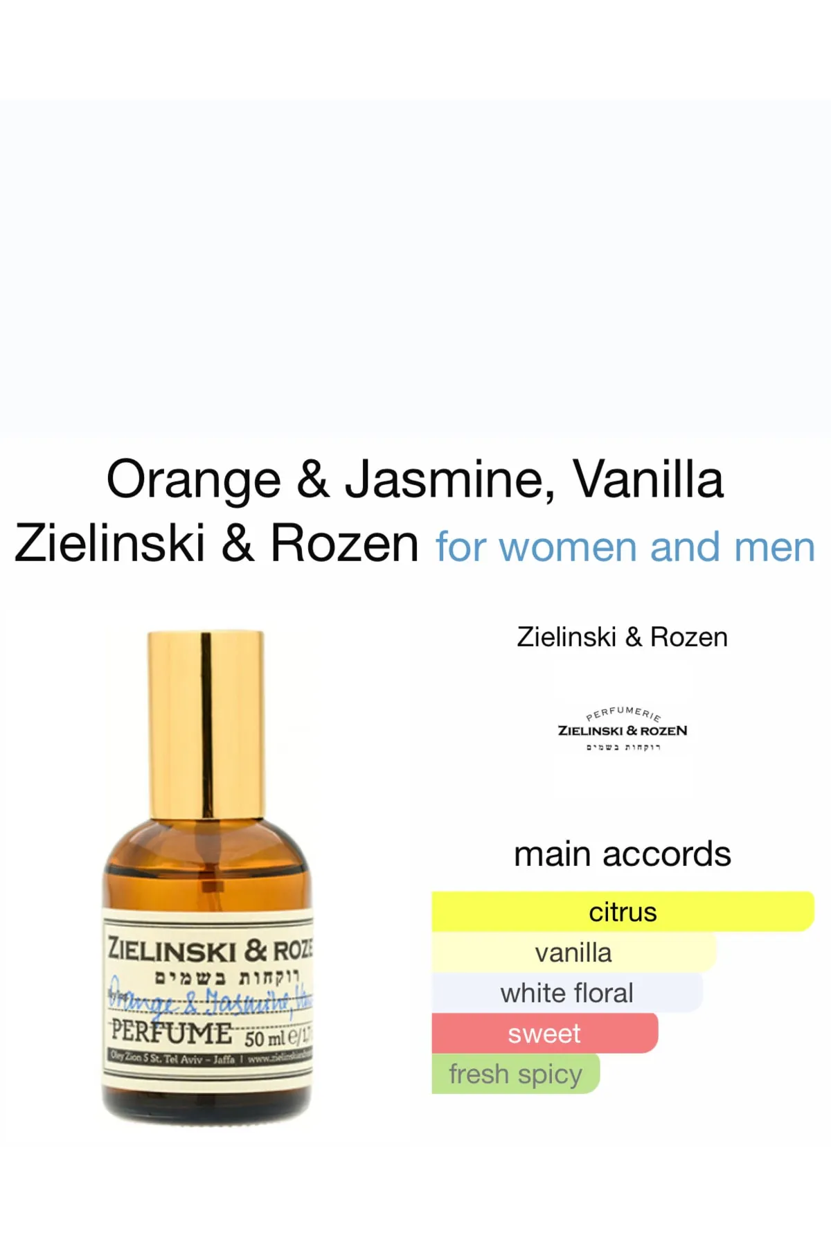 wcs ピンラリー　ピンズ　ジラーチ Zielinski & Rozen Perfume Orange & Jasmine, Vanilla 50 ml perfume