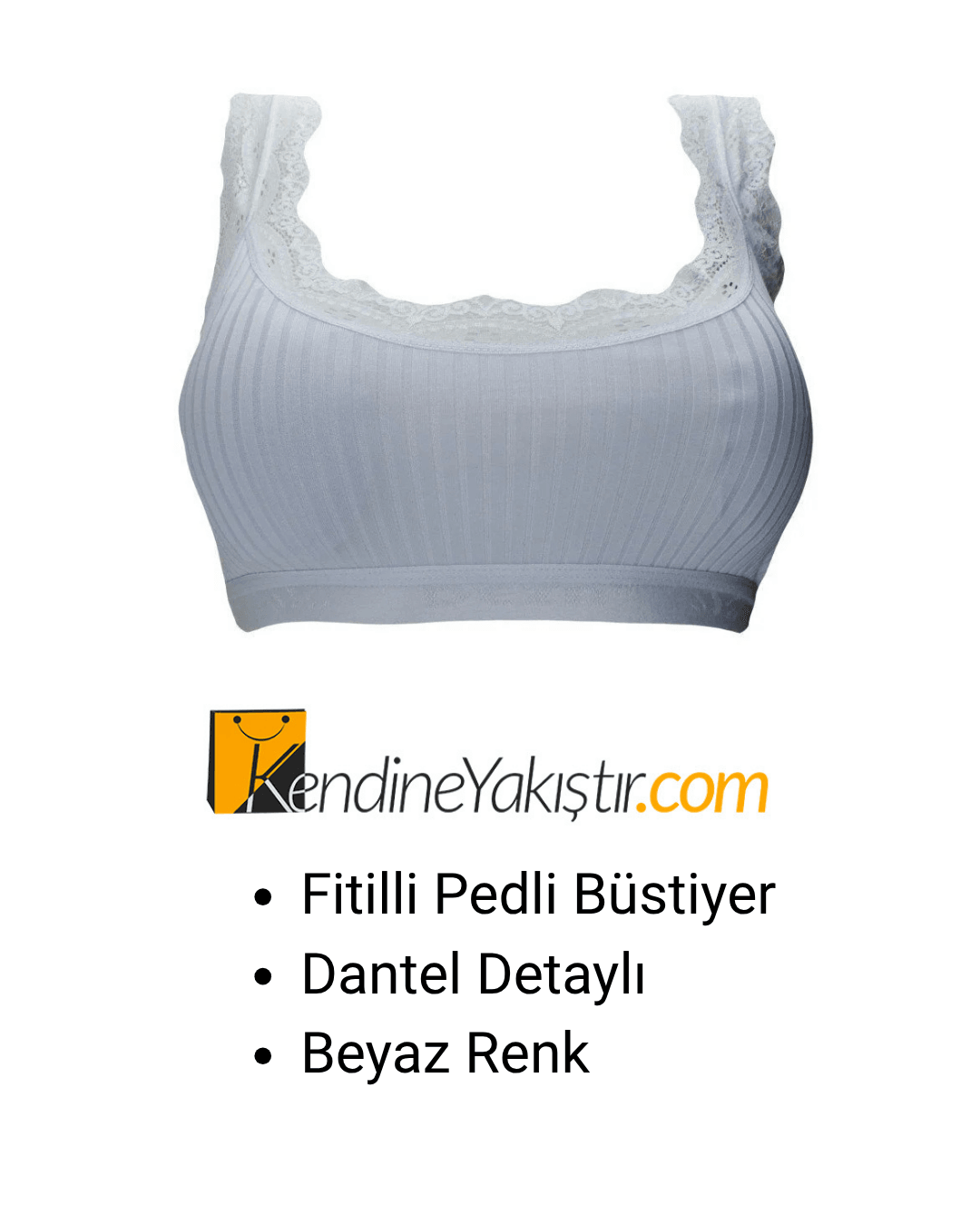  Fitilli Pedli Büstiyer – Dantel Detaylı  - Beyaz