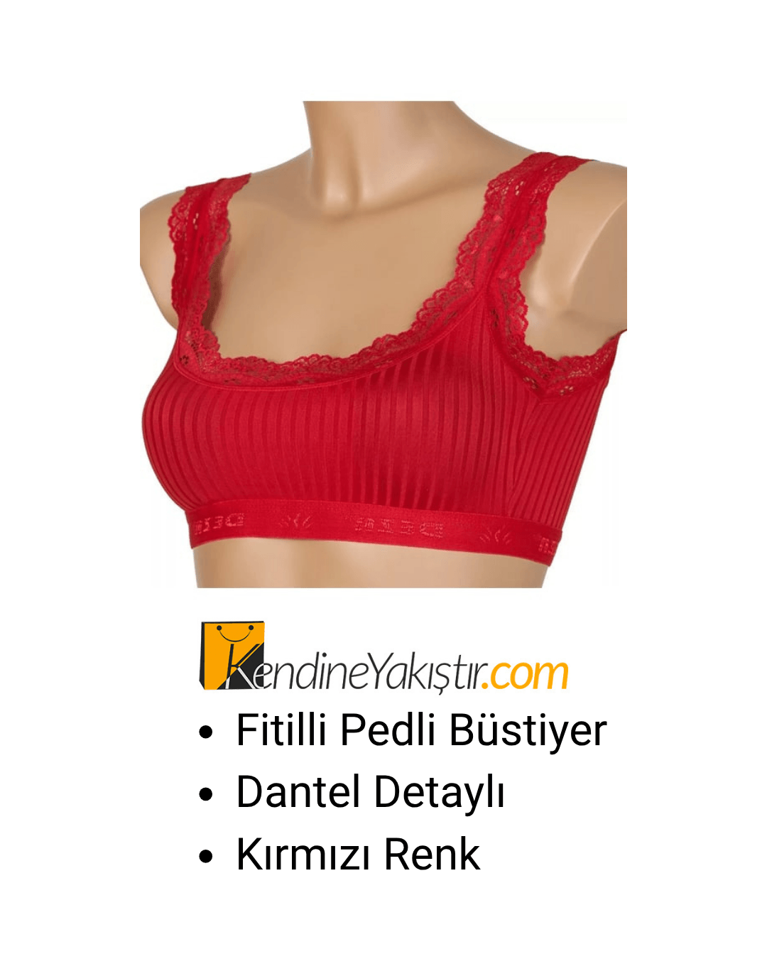  Fitilli Pedli Büstiyer – Dantel Detaylı  - Kırmızı
