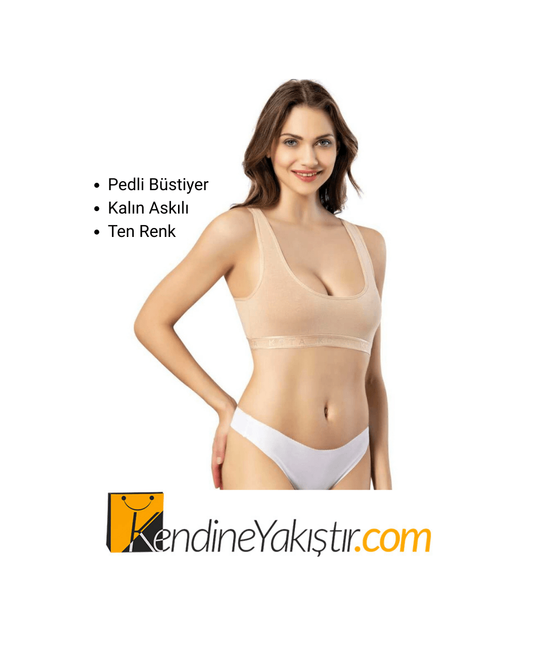 Kalın Askılı Pedli Büstiyer Kota - 6313 Pedleri Çıkarılabilir - Ten