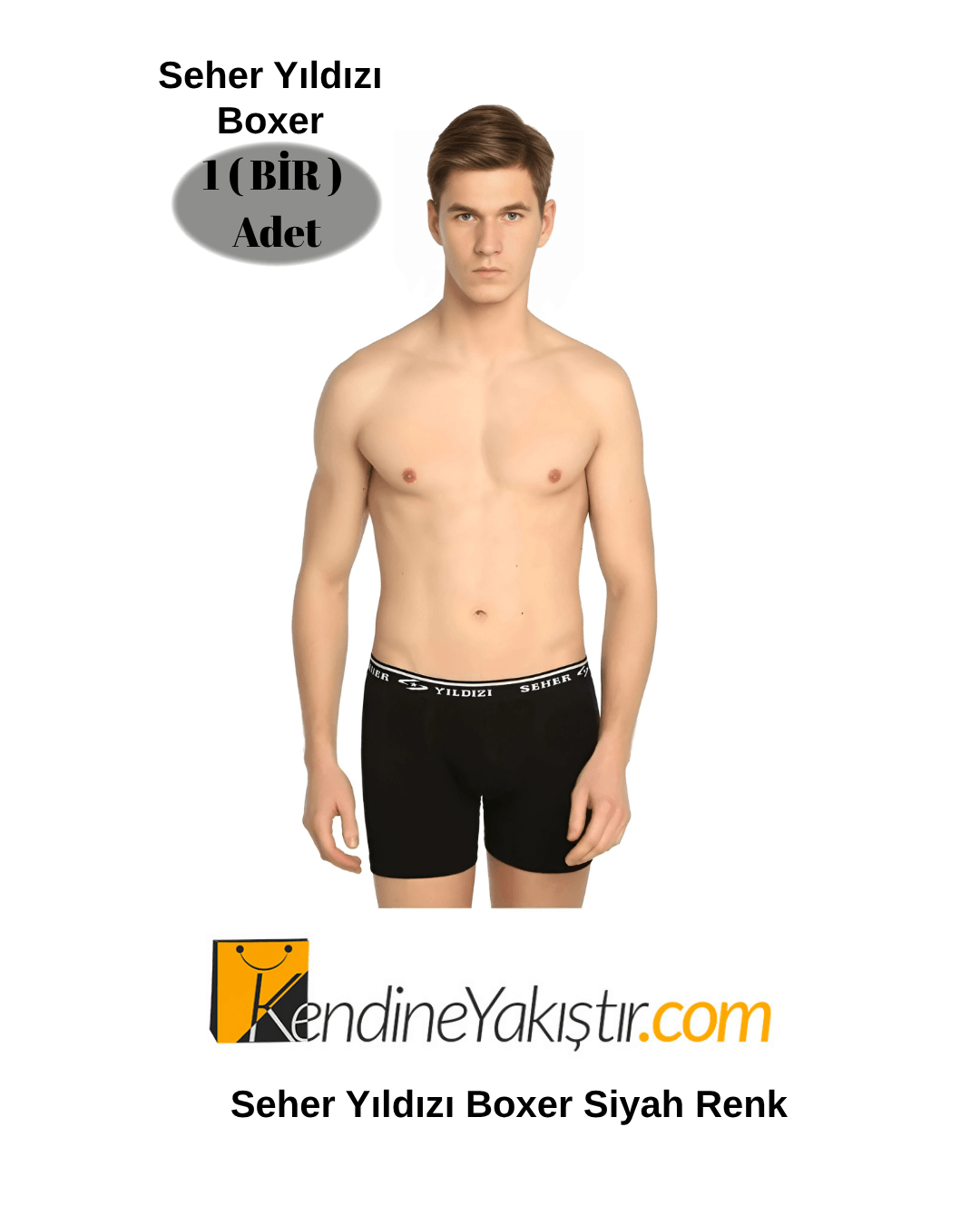 Likralı Erkek Boxer 1 ( Bir ) Adet Tekli Paket - Siyah