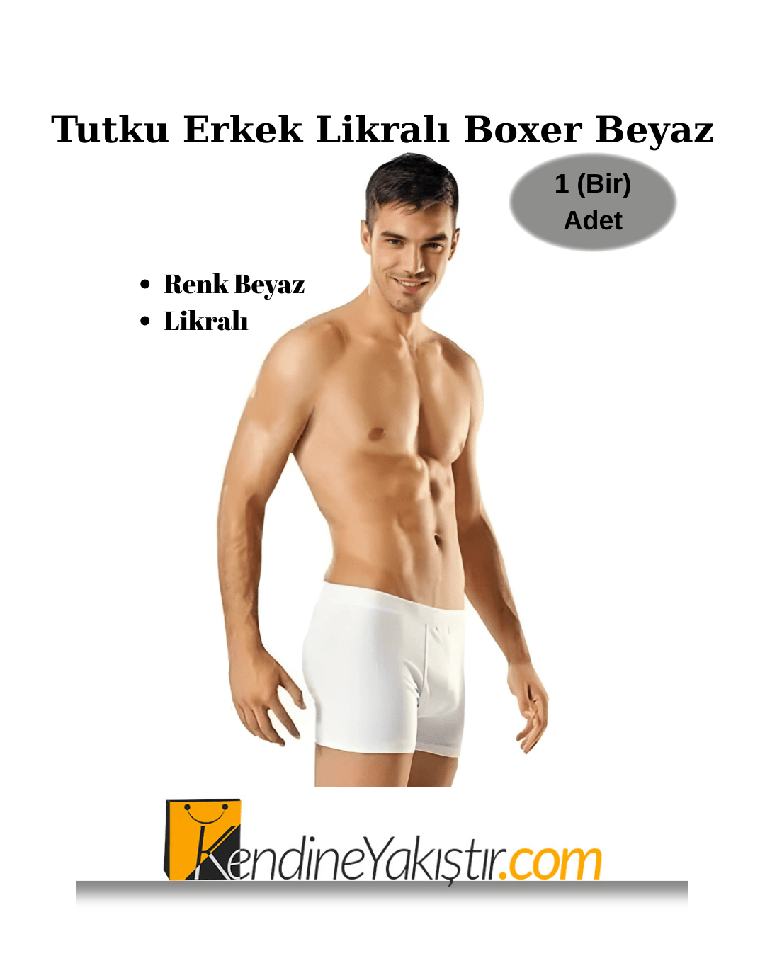 Tutku Likralı Erkek Boxer 1 (Bir) Adet - Beyaz