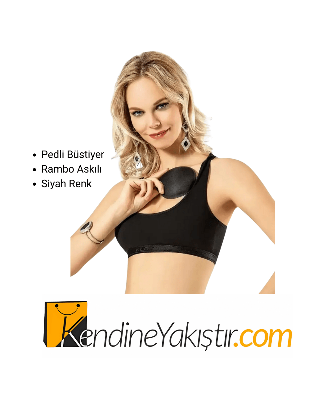 Rambo Askılı Pedli Büstiyer Kota - 6314 Pedleri Çıkarılabilir - Siyah