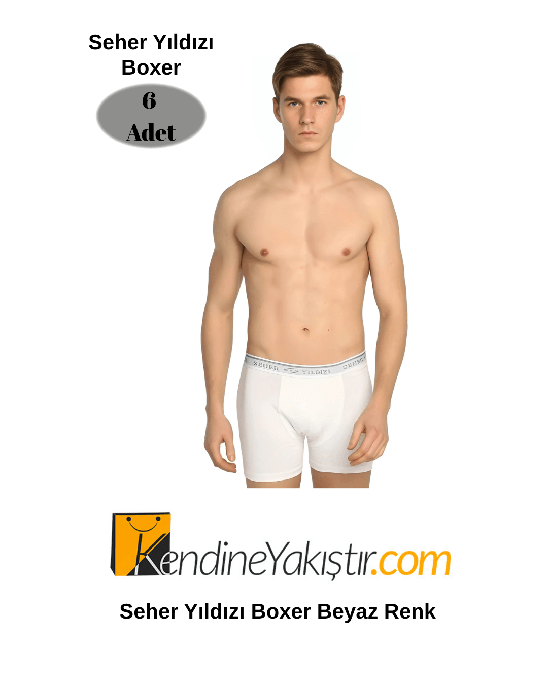  Likralı Erkek Boxer 6'lı Paket - Beyaz