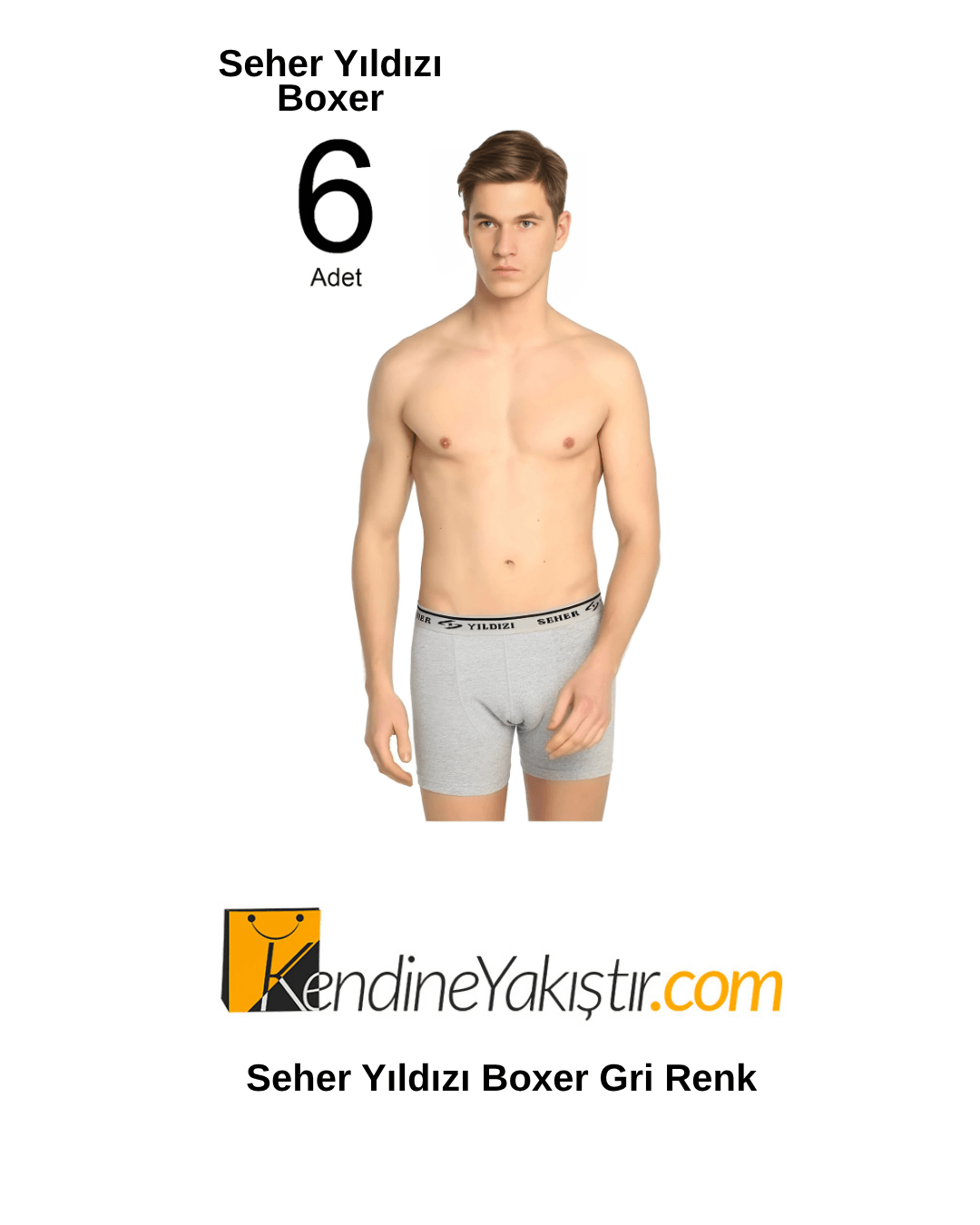  Likralı Erkek Boxer 6'lı Paket - Gri