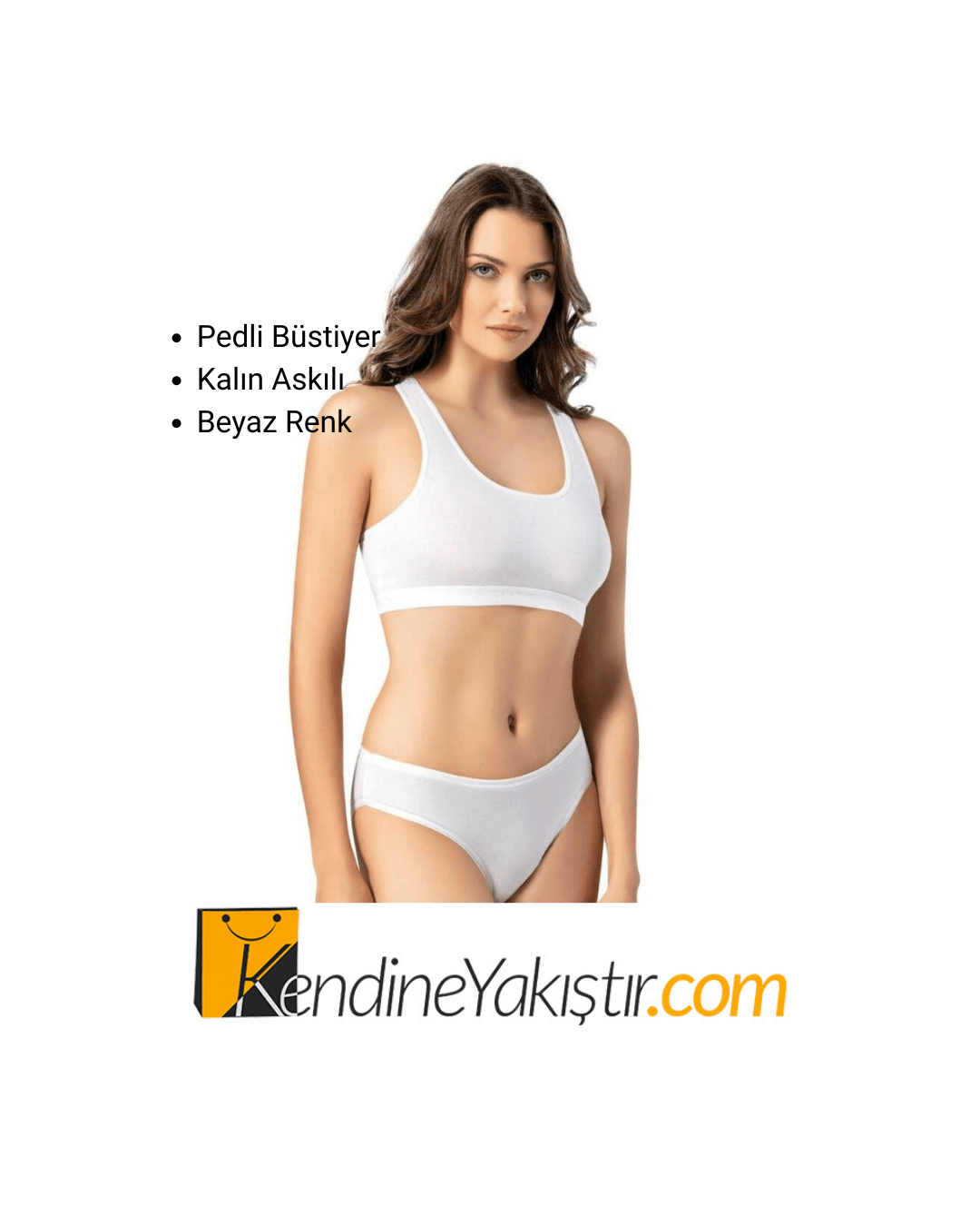Kalın Askılı Pedli Büstiyer Kota - 6313 Pedleri Çıkarılabilir - Beyaz