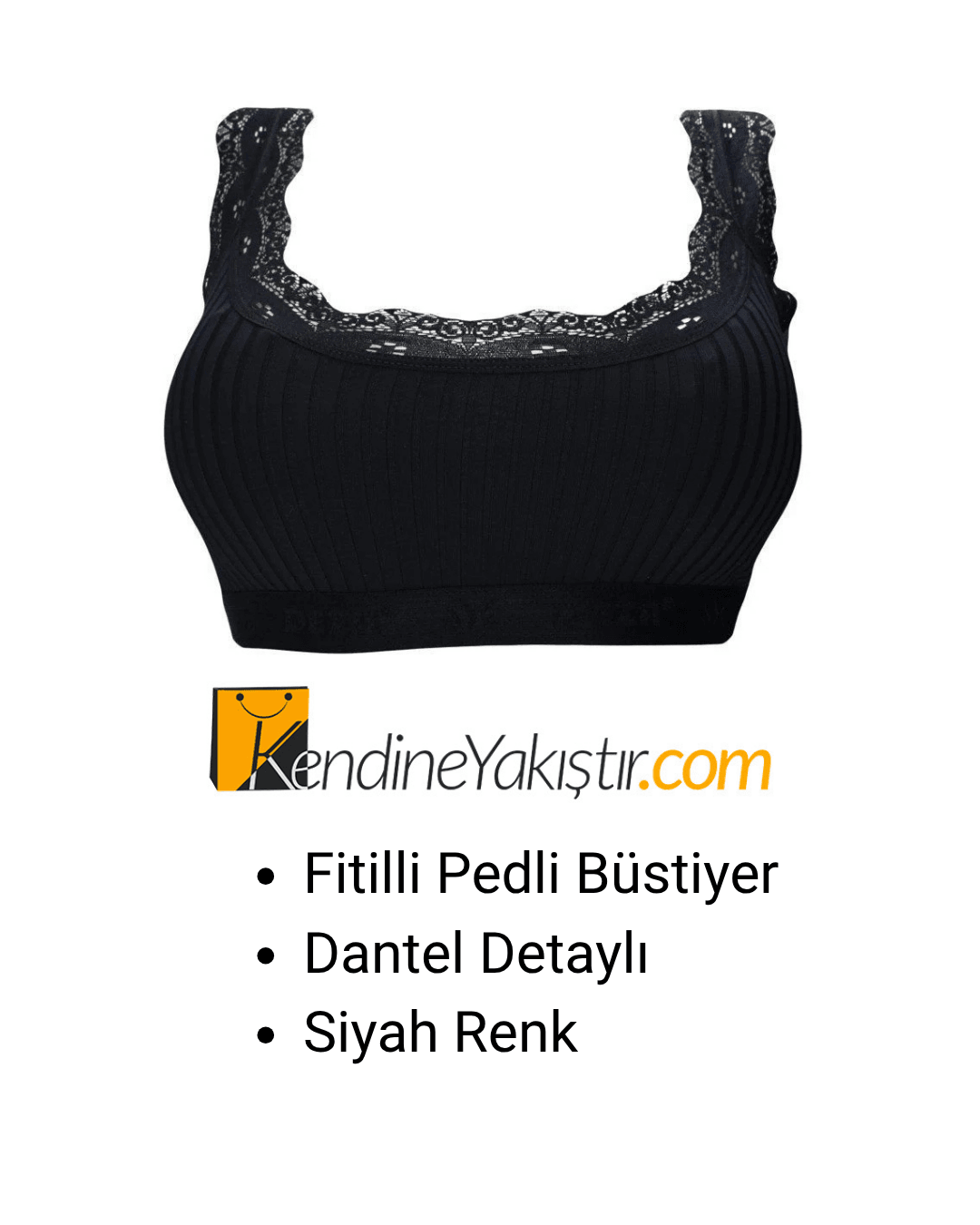  Fitilli Pedli Büstiyer – Dantel Detaylı  - Siyah