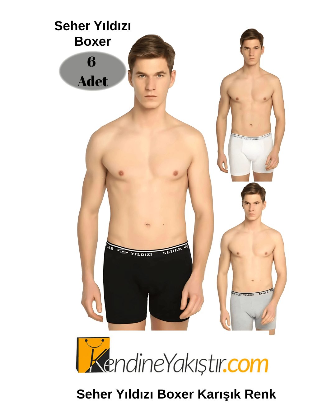  Likralı Erkek Boxer 6'lı Paket - Karışık Renk