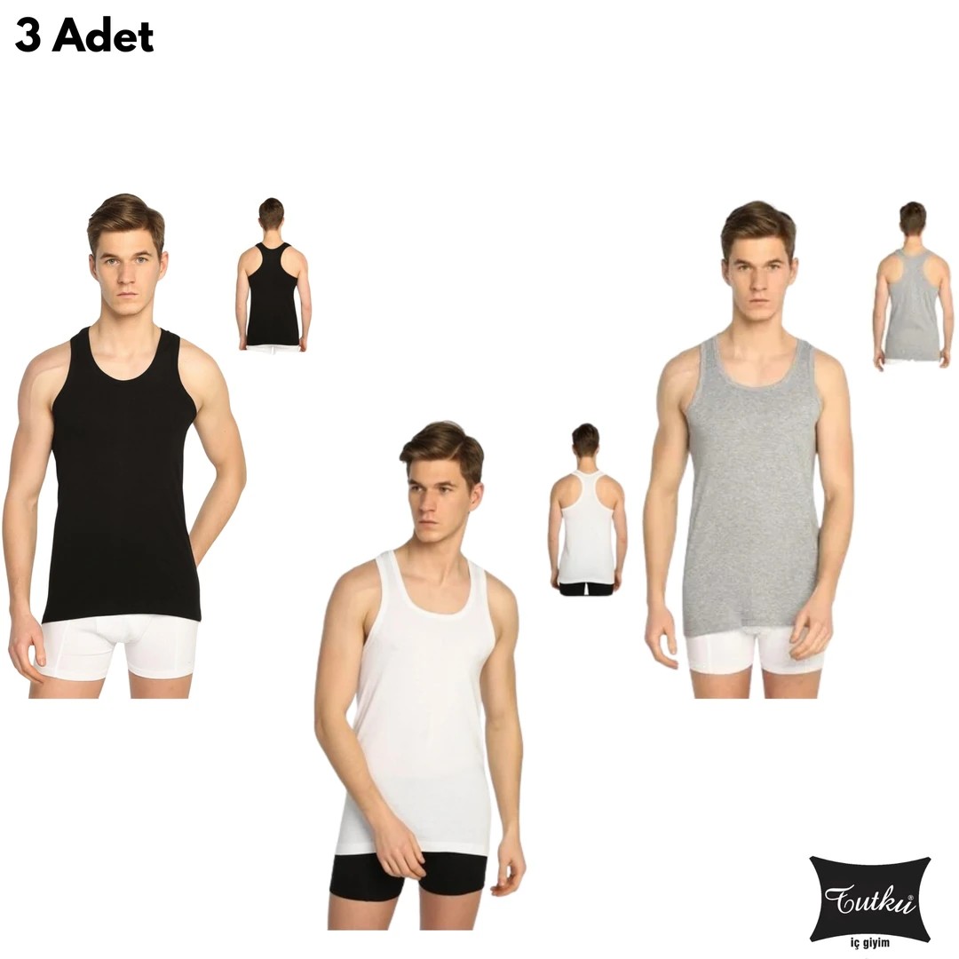 Tutku Erkek Rambo Spor Karışık Renk Atlet 3'lü Paket
