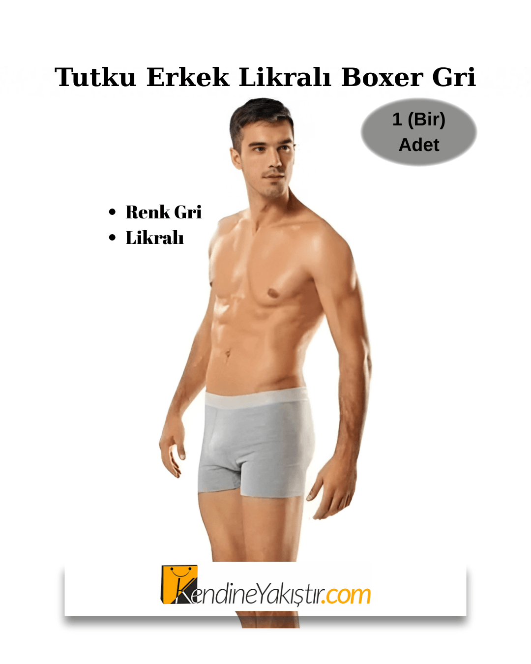 Tutku Likralı Erkek Boxer 1 (Bir) Adet - Gri