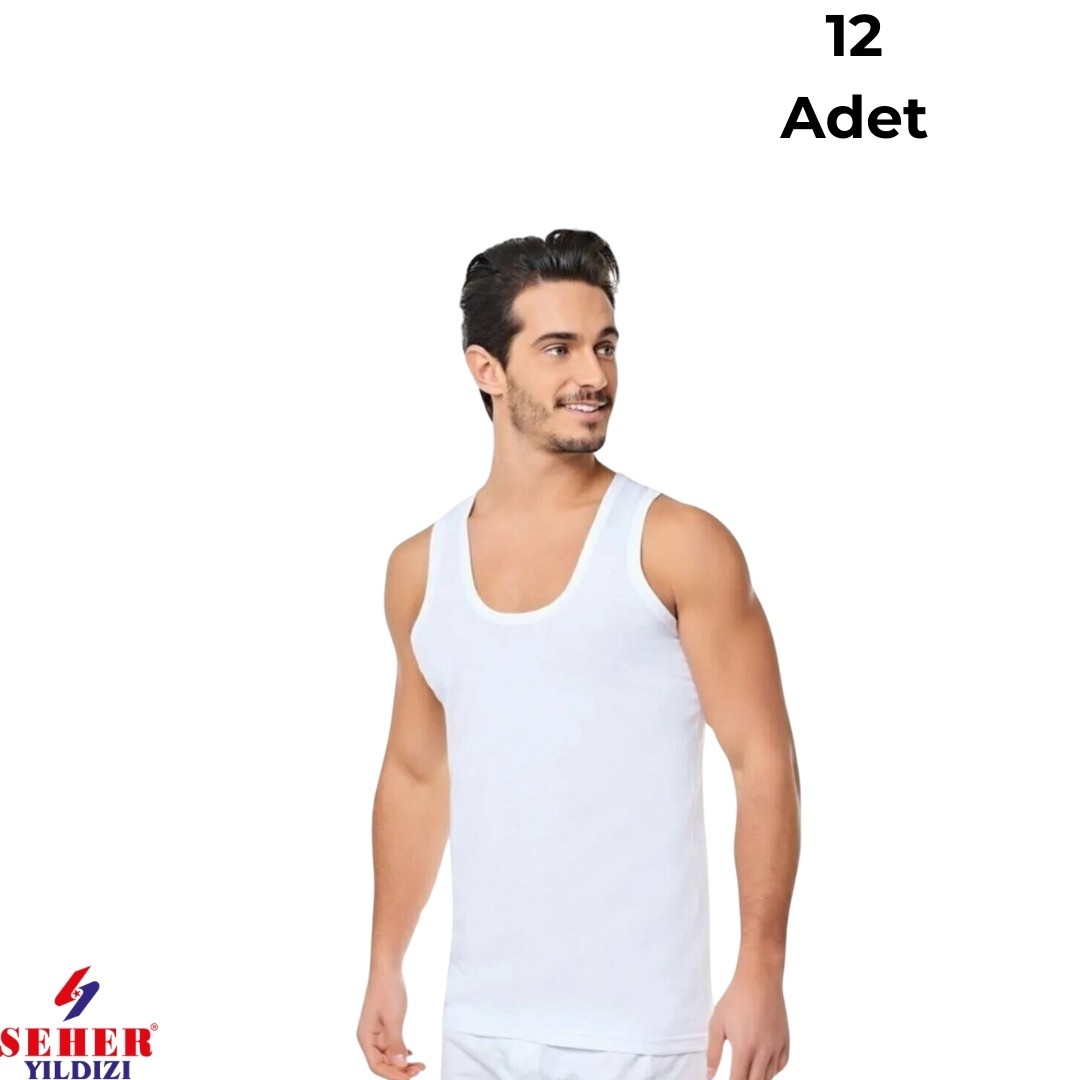 Seher Yıldızı Erkek Beyaz 12'li Paket Klasik Penye Atlet