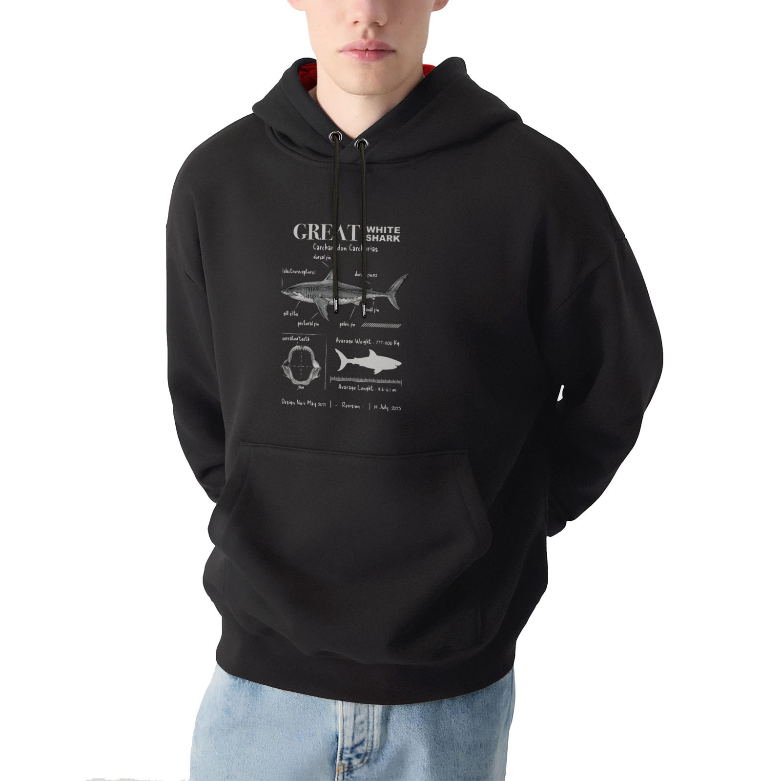 Anatomy Great White Shark Tasarım Kapşonlu Sweatshirt