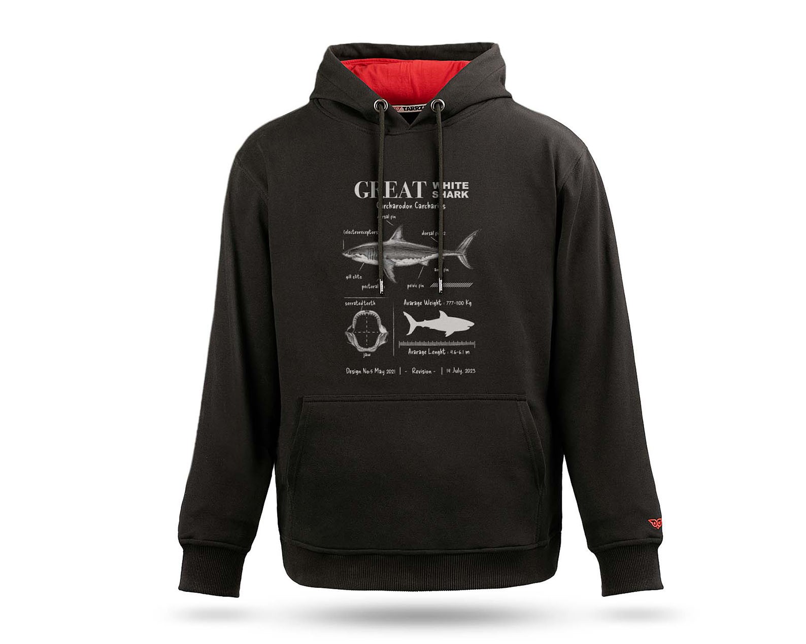 Outlet Anatomy Great White Shark Tasarım Kapşonlu Sweatshirt