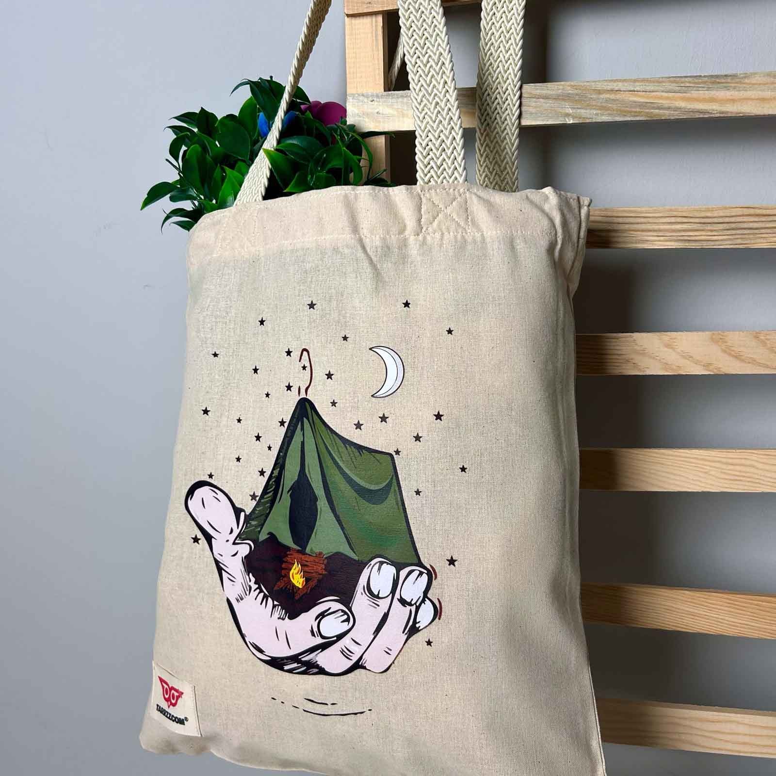 Ham Bez Çanta Tote Bag Kamp ve Gece