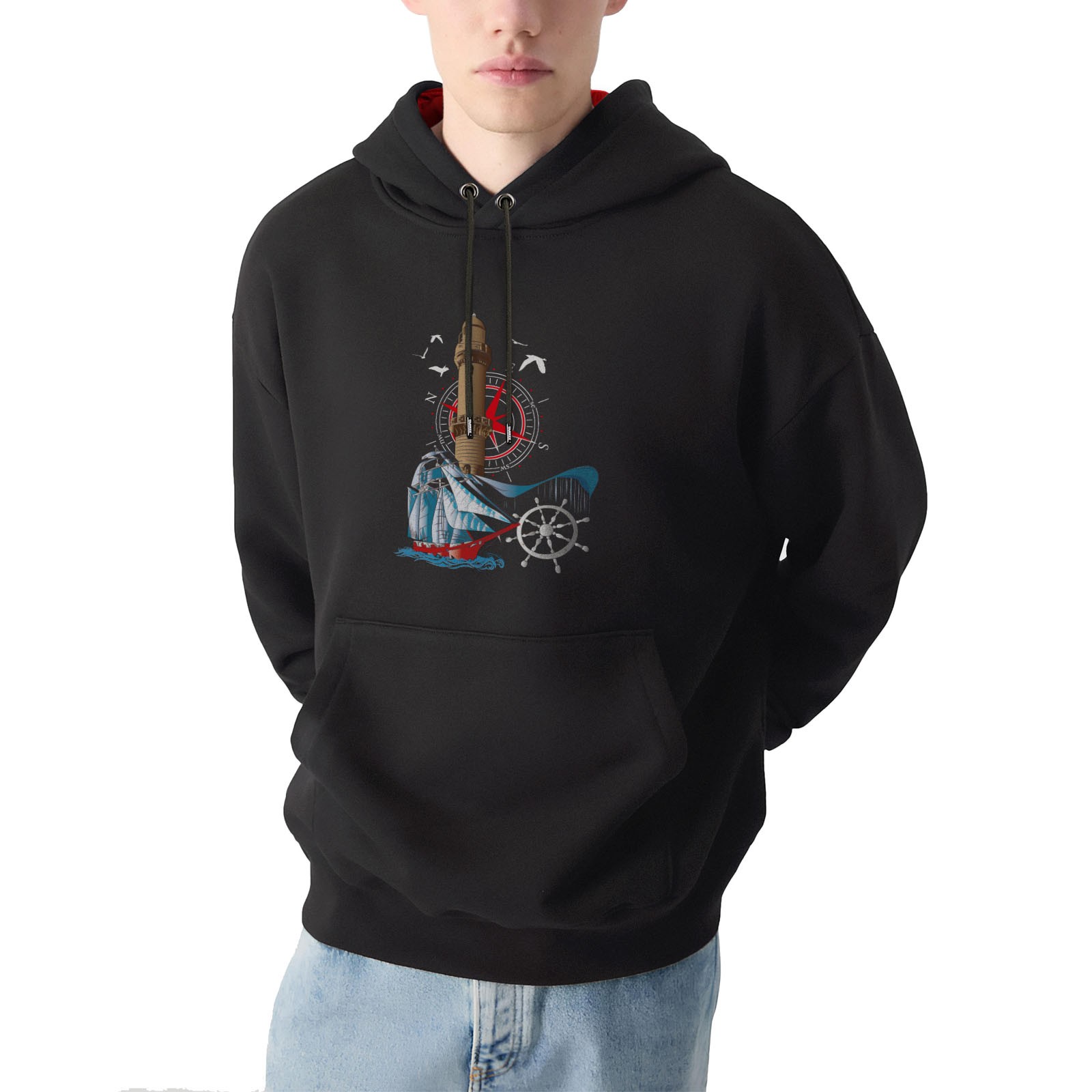 Lighthouse and Sailboat Graphic Hoodie