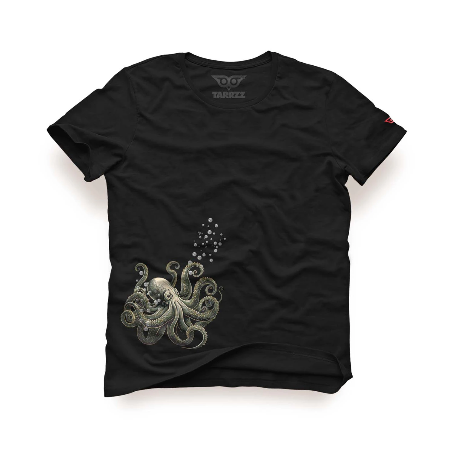 Outlet Ahtapot Tasarım Tişört - Siyah