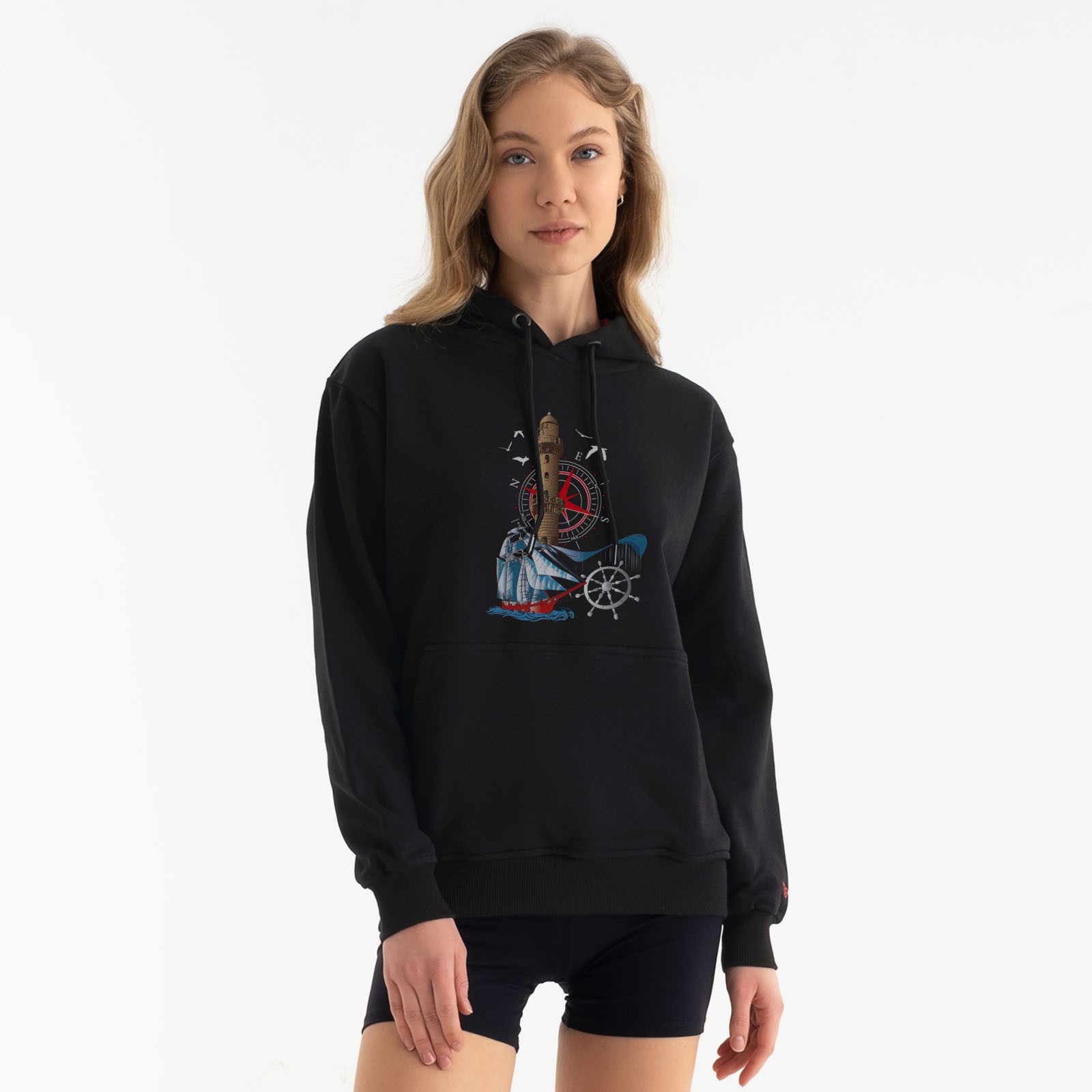 Lighthouse and Sailboat Graphic Hoodie