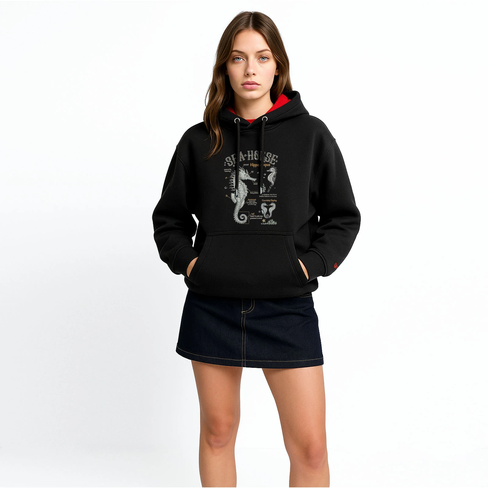 Sea Horse Tasarım Kapşonlu Sweatshirt