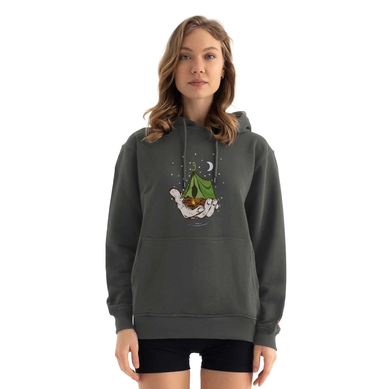 Kamp ve Gece Tasarım Kapşonlu Sweatshirt