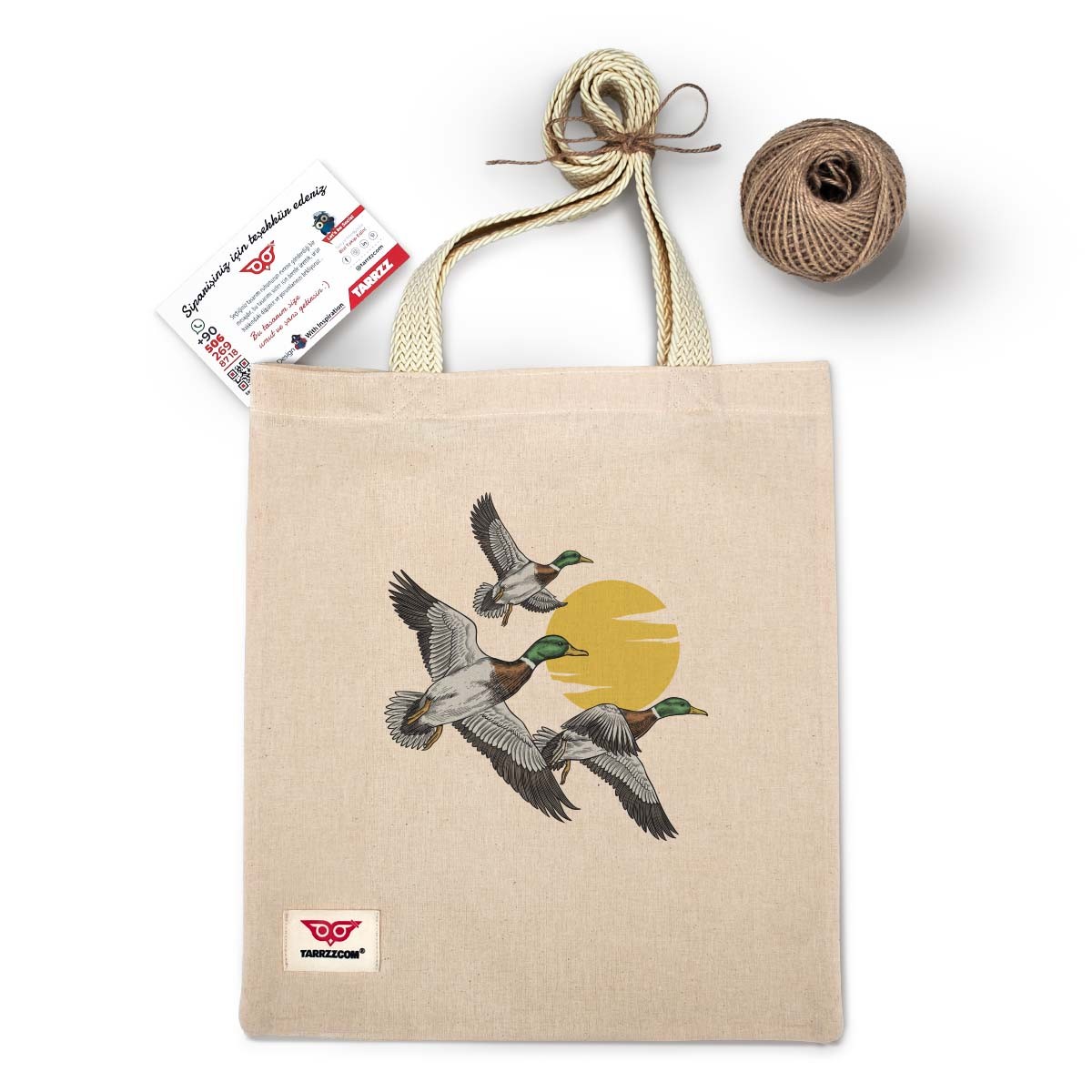 Natural Canvas Tote Bag Green Duck