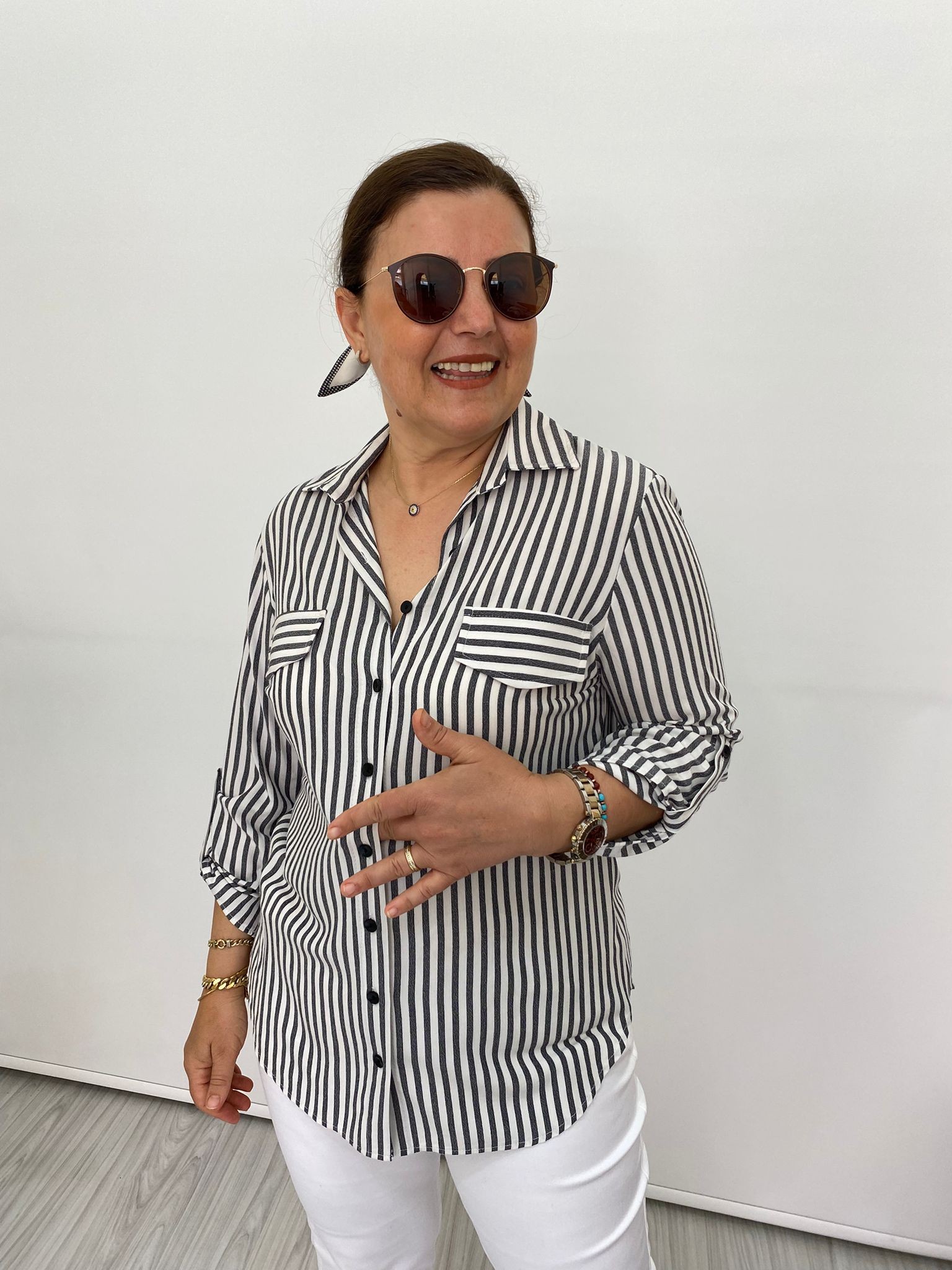ÇİZGİLİ SATEN BLUZ